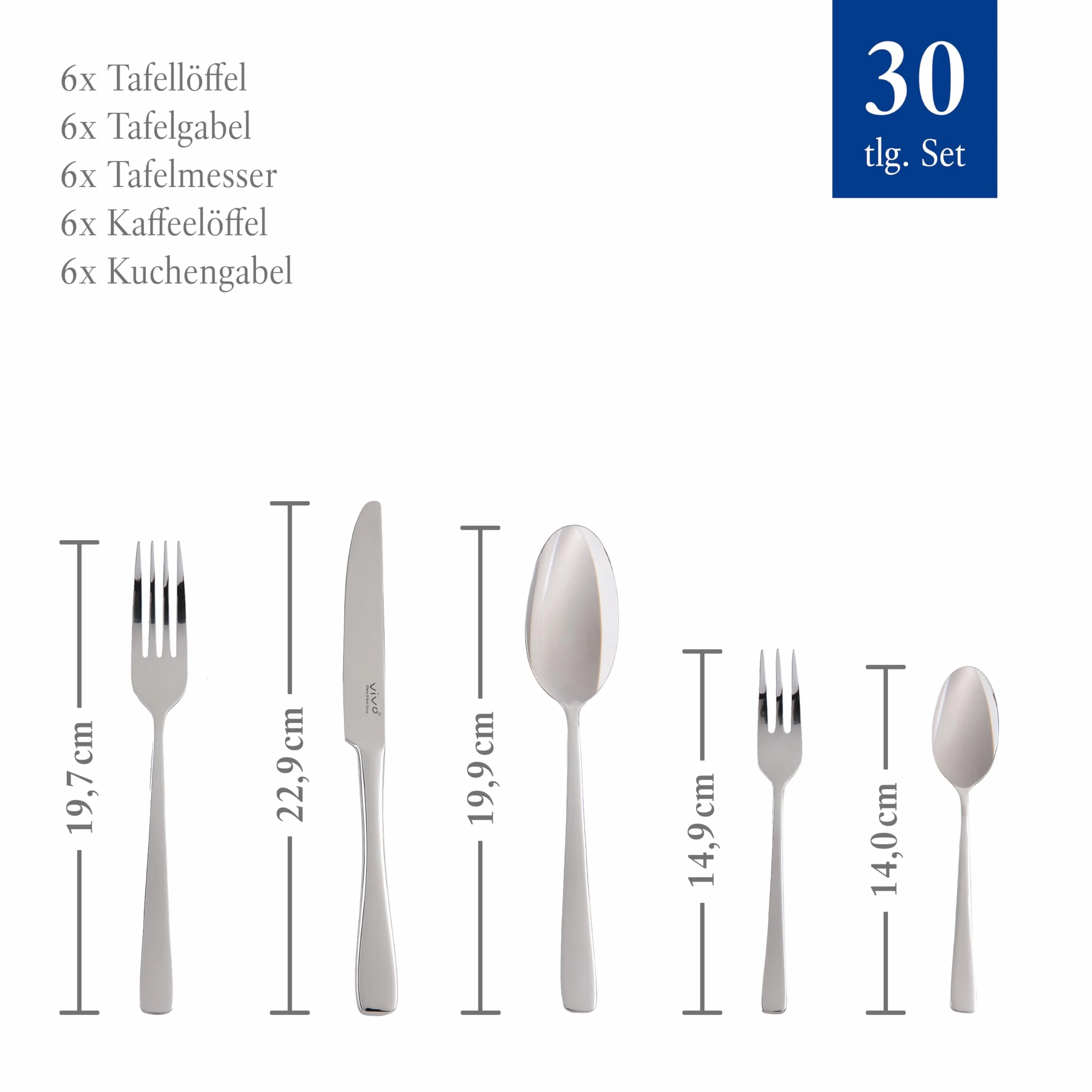 vivo by Villeroy & Boch – Voice Basic komplet sztućców, 30-cz., dla 6 osób, stal nierdzewna, odporne na korozję, można myć w zmywarce