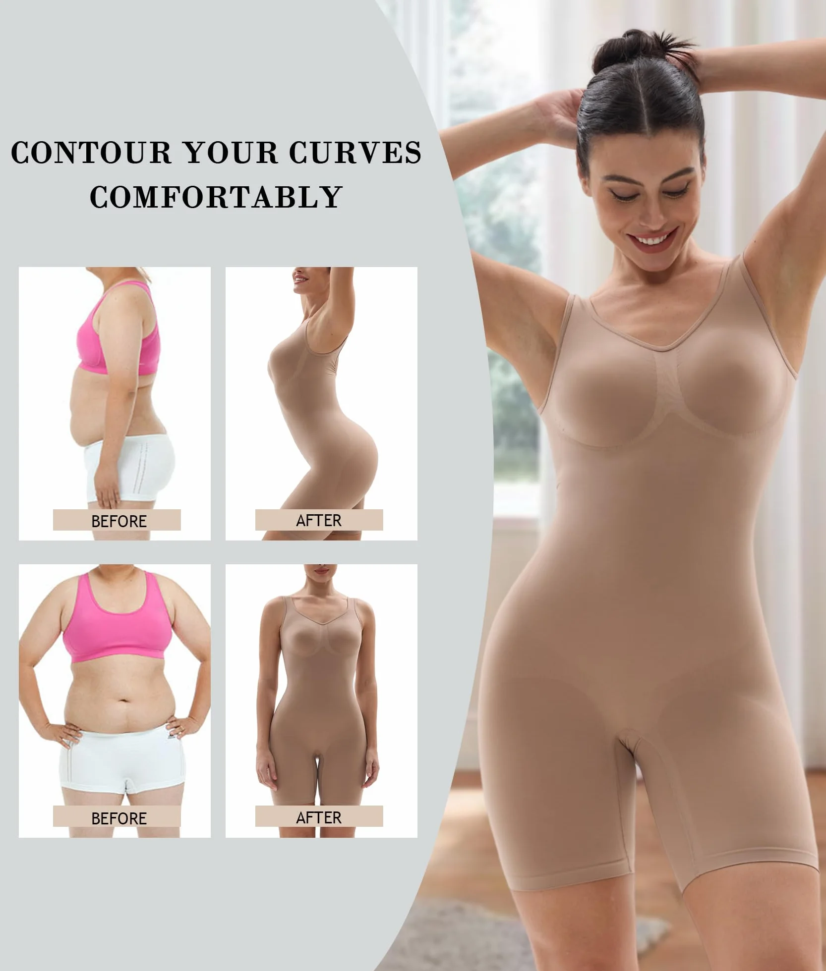 SHAPERX Damskie body modelujące do połowy uda kontrola brzucha bielizna modelująca bezszwowa modelująca sylwetkę