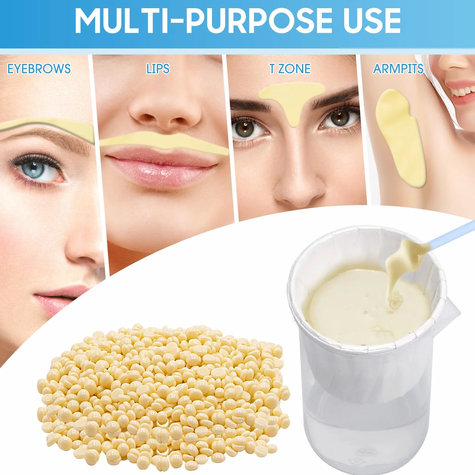 Nose Wax Kit, wosk do włosów w nosie, wosk do nosa z 100 g ziaren wosku, 20 pałeczek do włosów w nosie, 10 pojemników, 1 kubek z miarką 100 ml, 10 naklejek na brodę, wosk do usuwania włosów z