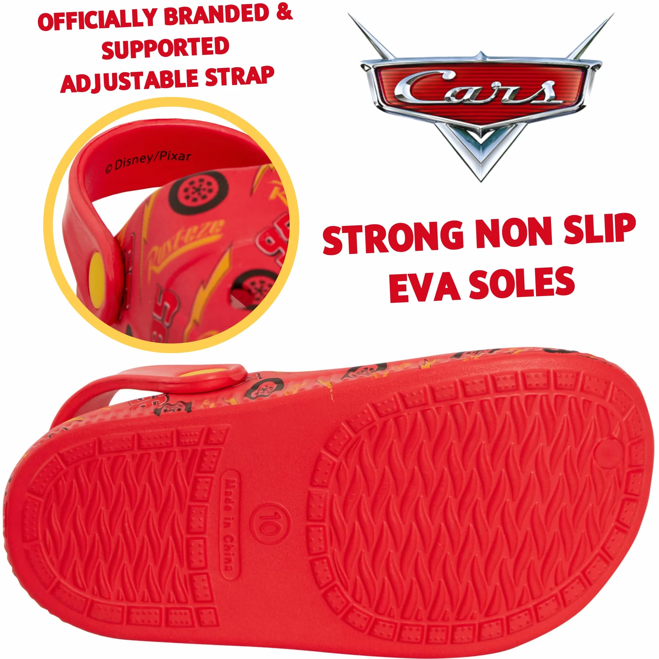 Disney Chłopięce chodaki do samochodów z zawieszkami sandały dziecięce Lightning McQueen suwaki z paskiem na kostkę buty plażowe