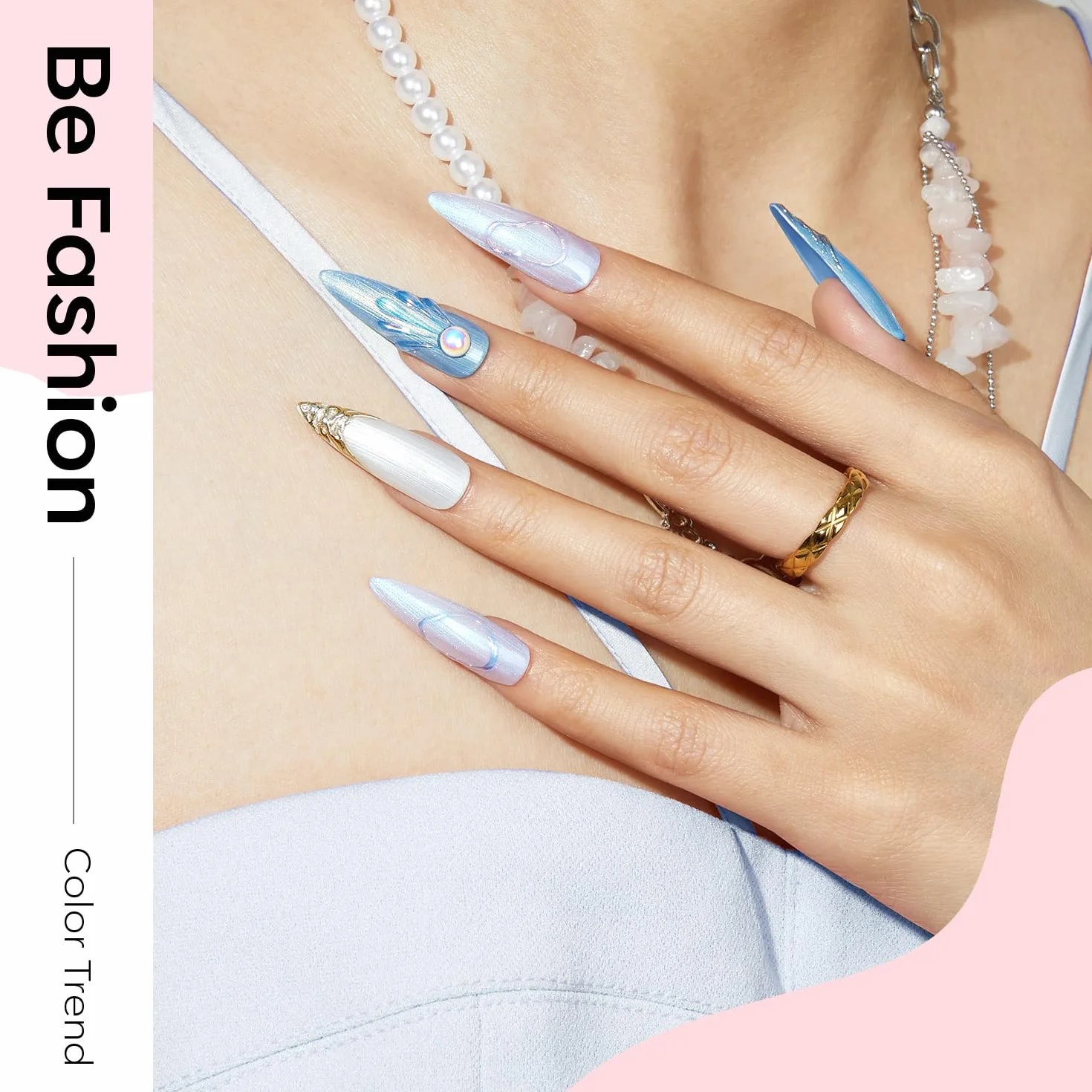 Modelones Lakier do paznokci UV 6 kolorów żelowy lakier do paznokci UV biały jasnoniebieski niebieski Nude Hellnude Nail Polish French Manicure DIY prezent w domu