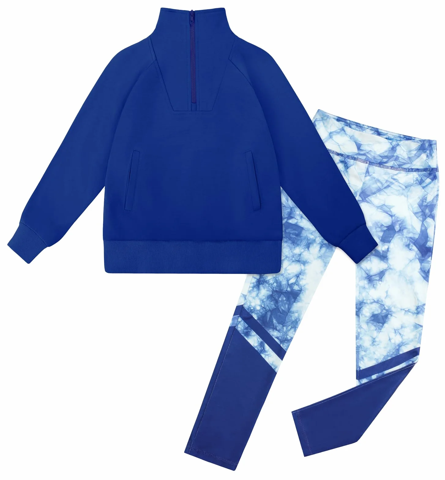 GRACE KARIN Dziewczęcy zestaw 2 szt., bluza z długim rękawem + legginsy, klapa, zamek błyskawiczny, top z kieszenią kangurką