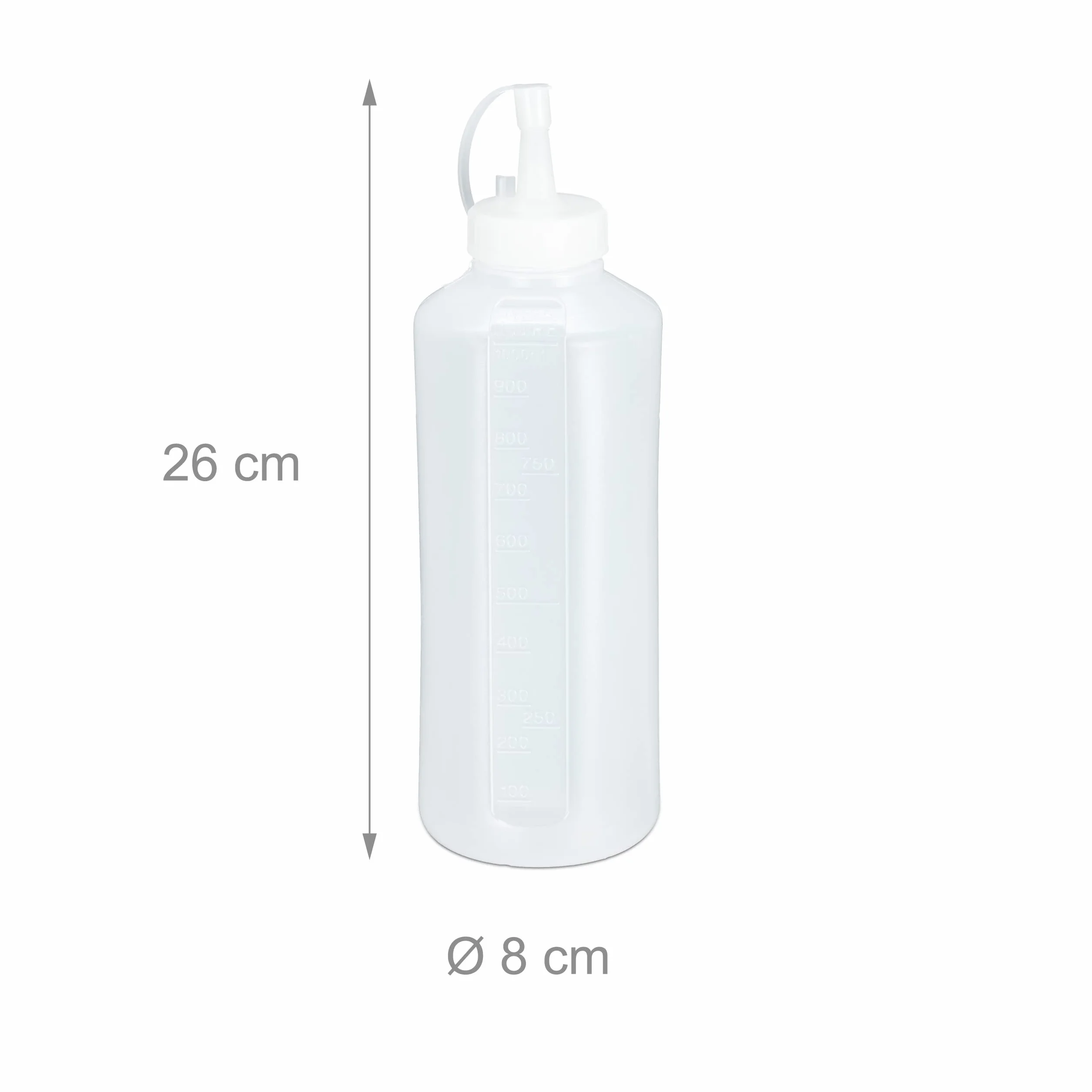 Relaxdays butelka do wyciskania sosów 1000ml, dozownik, dyspenser, 4szt., plastikowy pojemnik na sos, przezroczysty mat