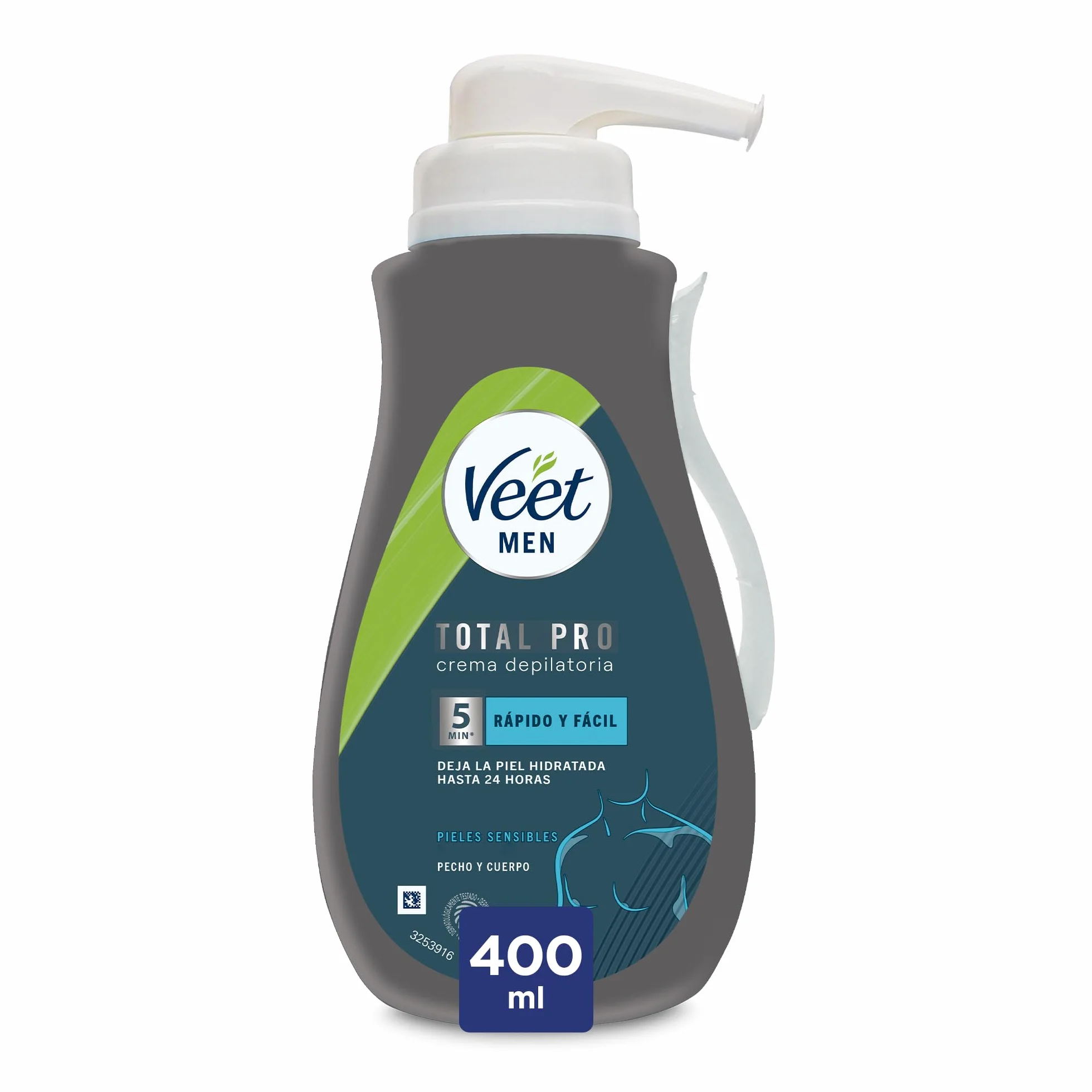 Veet Men 400ml Męski krem do depilacji z tyłu ramion i nóg, wrażliwa skóra, 400 ml z dozownikiem