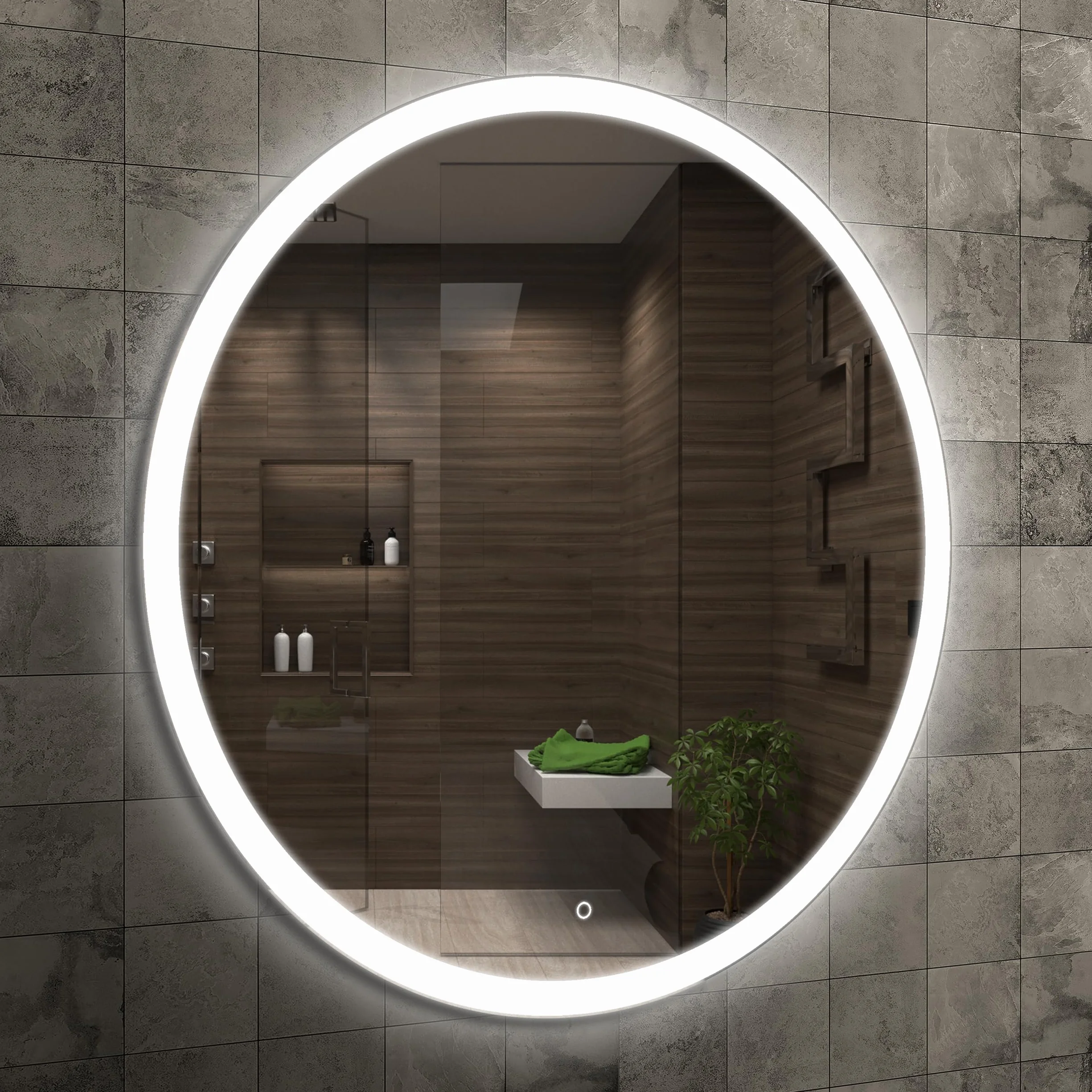 50 cm Okrągłe lustro łazienkowe z oświetleniem LED, Okrągłe lustro ścienne LED z włącznikiem, Lustro z naturalnym białym z światłem, Podświetlane z przodu