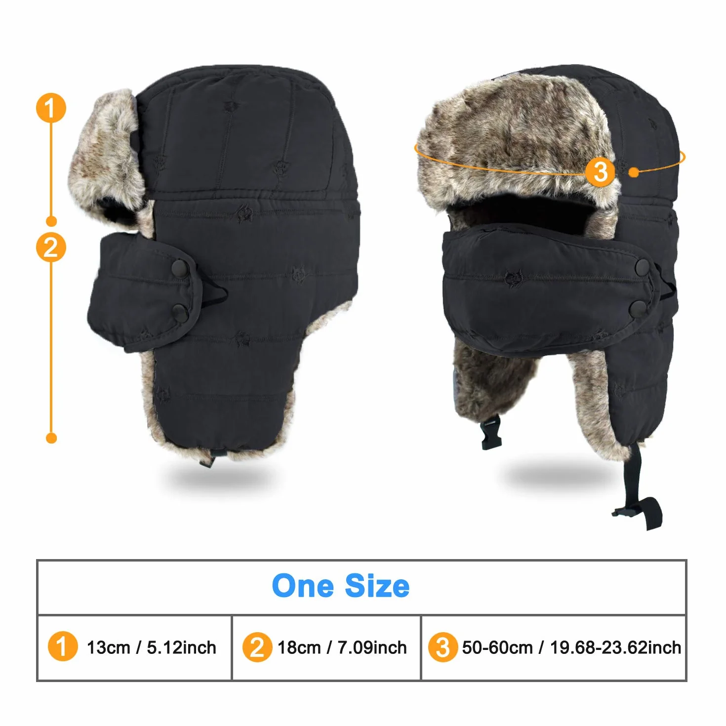 BROTOU Unisex czapka zimowa z nausznikami, czapka ze sztucznego futra, czapka lotnicza, czapka traperowa; utrzymuje ciepło podczas jazdy na nartach, łyżwach i innych aktywności na świeżym powietrzu czarny czarny