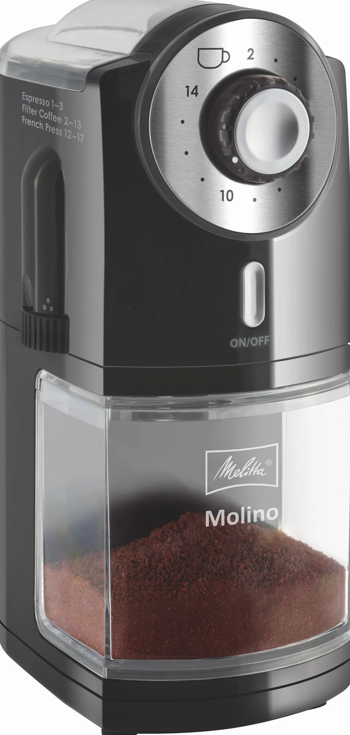 Melitta Molino Elektryczny Młynek do Kawy, Czarny/Stalowy, 1.2 L