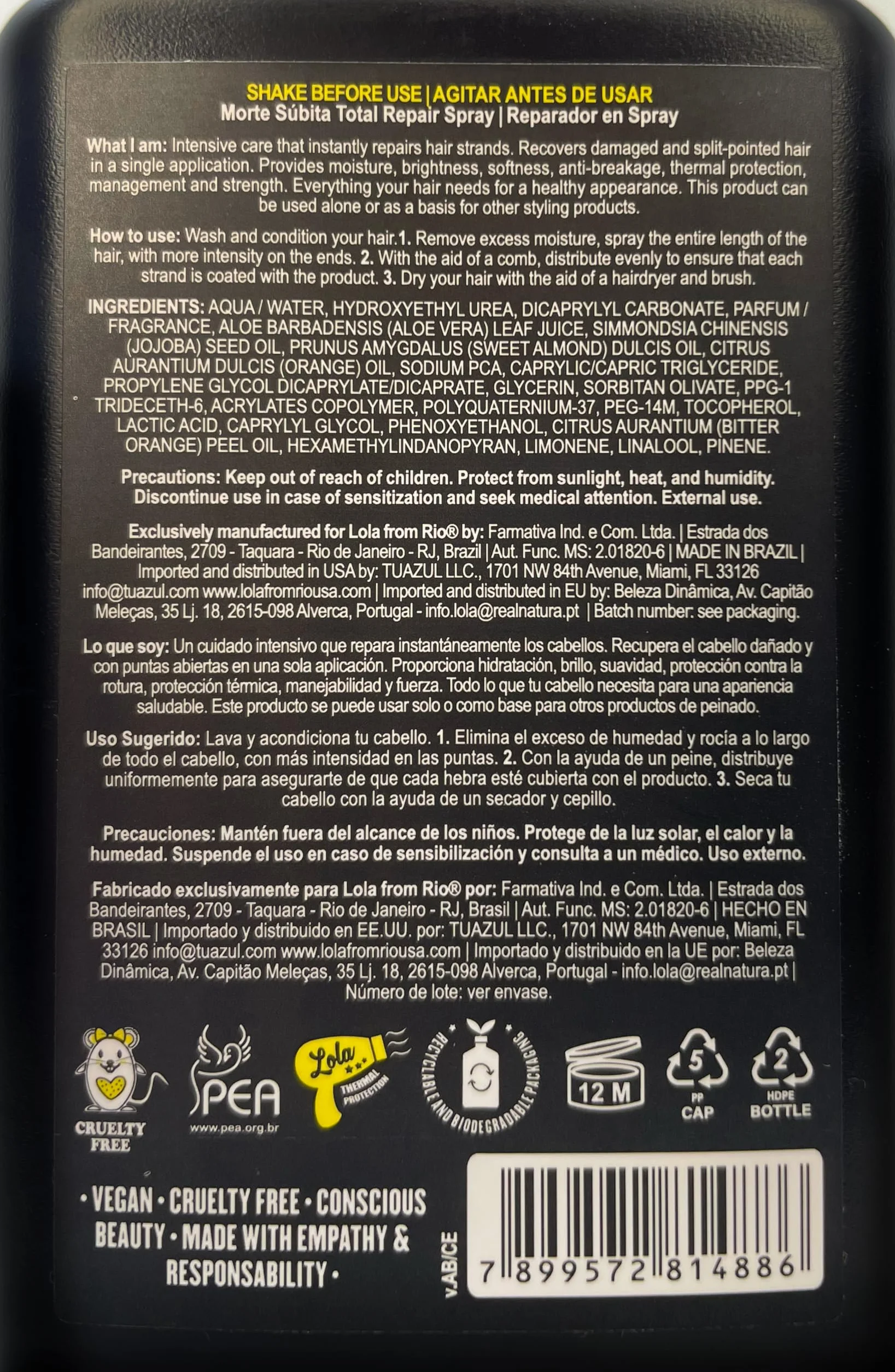 Lola Cosmetics – tonik do włosów Morte SÚBITA – naprawa i pielęgnacja – unisex – 250 ml – intensywna odbudowa zniszczonych włosów!