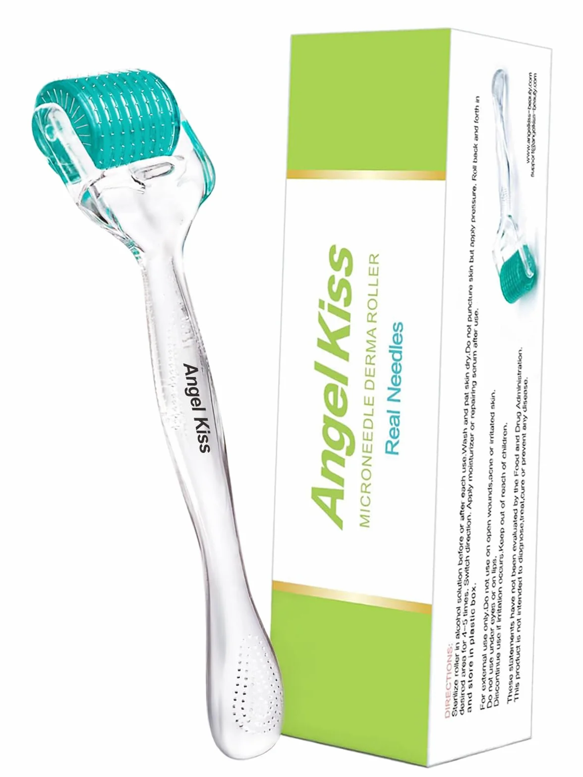 Angel Kiss Derma Roller 1,0 mm, prawdziwe igły - 192 pojedyncze igły ze stali nierdzewnej, wałek do mikroneedlingu do twarzy, ciała, brody, skóry włosowej i pielęgnacji skóry
