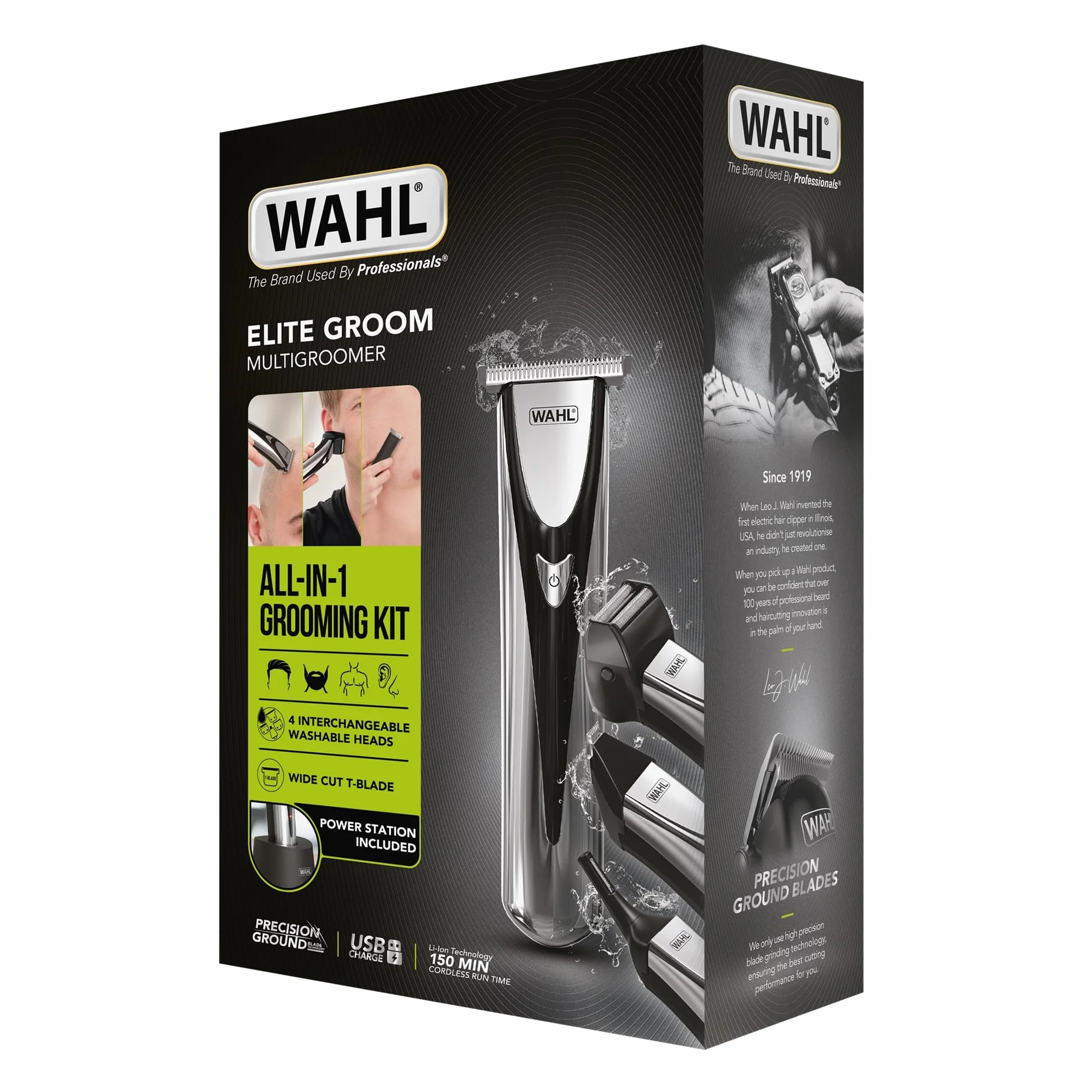 Multigroomer WAHL Elite Groom, Pielęgnacja Całego Ciała, Wodoodporne Ostrza, Przycinanie Włosów w Nosie, Usuwanie Włosów z Uszu, Akumulator o Długiej Żywotności, Idealny dla Niego, Łatwa Konserwacj