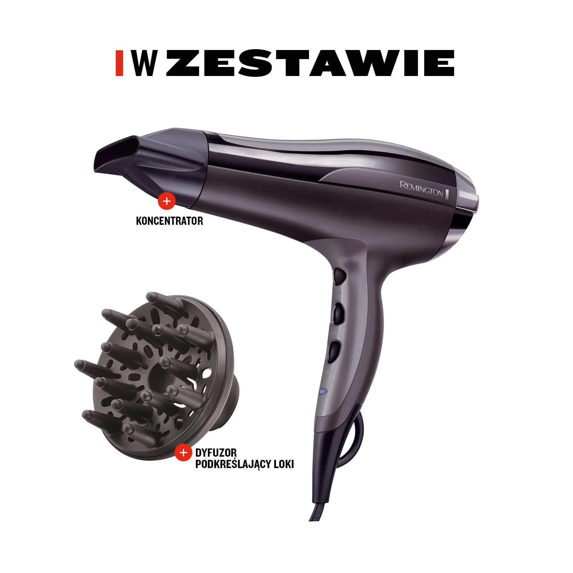 Remington suszarka do włosów z jonizacją, 3 ust. nagrzewania i 2 ust. nawiewu, koncentrator i dyfuzor, zimny nawiew, uchwyt do zawieszenia, moc 2400W, czarno-fioletowa, Pro-Air Turbo D5220