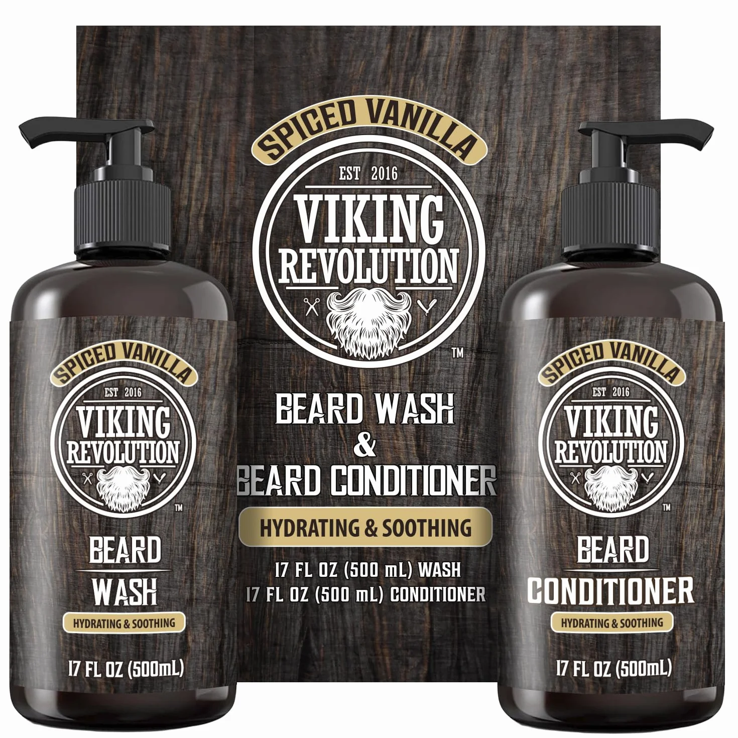 Viking Revolution Beard Wash and Beard Conditioner for Men with Argan Oil and Jojoba Oil - Beard Softener and Strengthener Beard Care Beard Care Beard Shampoo and Conditioner with Beard Oil (17 oz