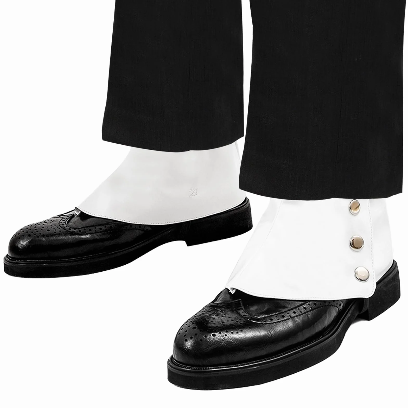 Kostium Spats lata 20. XX wieku, kostium męski, akcesoria do kostiumu, getry męskie, białe buty gangsterskie, buty z lat 20. XX wieku, akcesoria dla mężczyzn