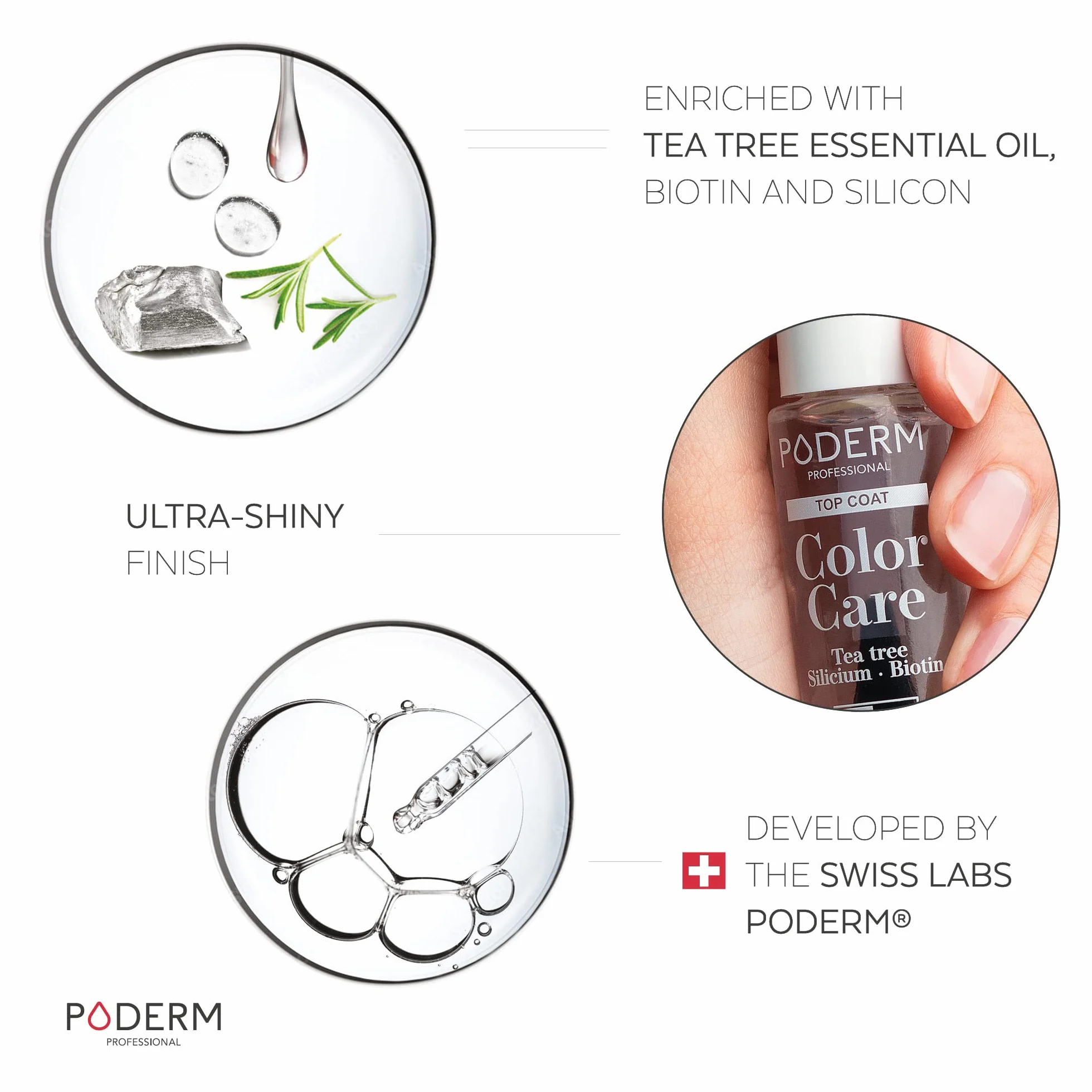 SWISS LAB TOP COAT Błyszczący TEA TREE długotrwała trwałość koloru żółtych zniszczonych paznokci naturalne wegańskie