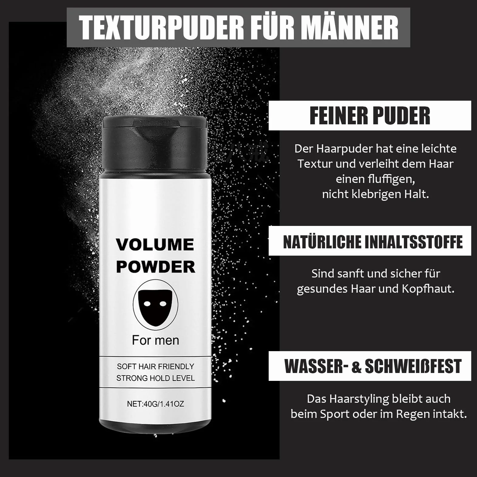 Puder teksturowy dla mężczyzn, puder do włosów z efektem matowym, mocny puder Hal Texture, bezbarwny puder do stylizacji, do natychmiastowej tekstury i objętości, naturalna formuła, do wszystkich