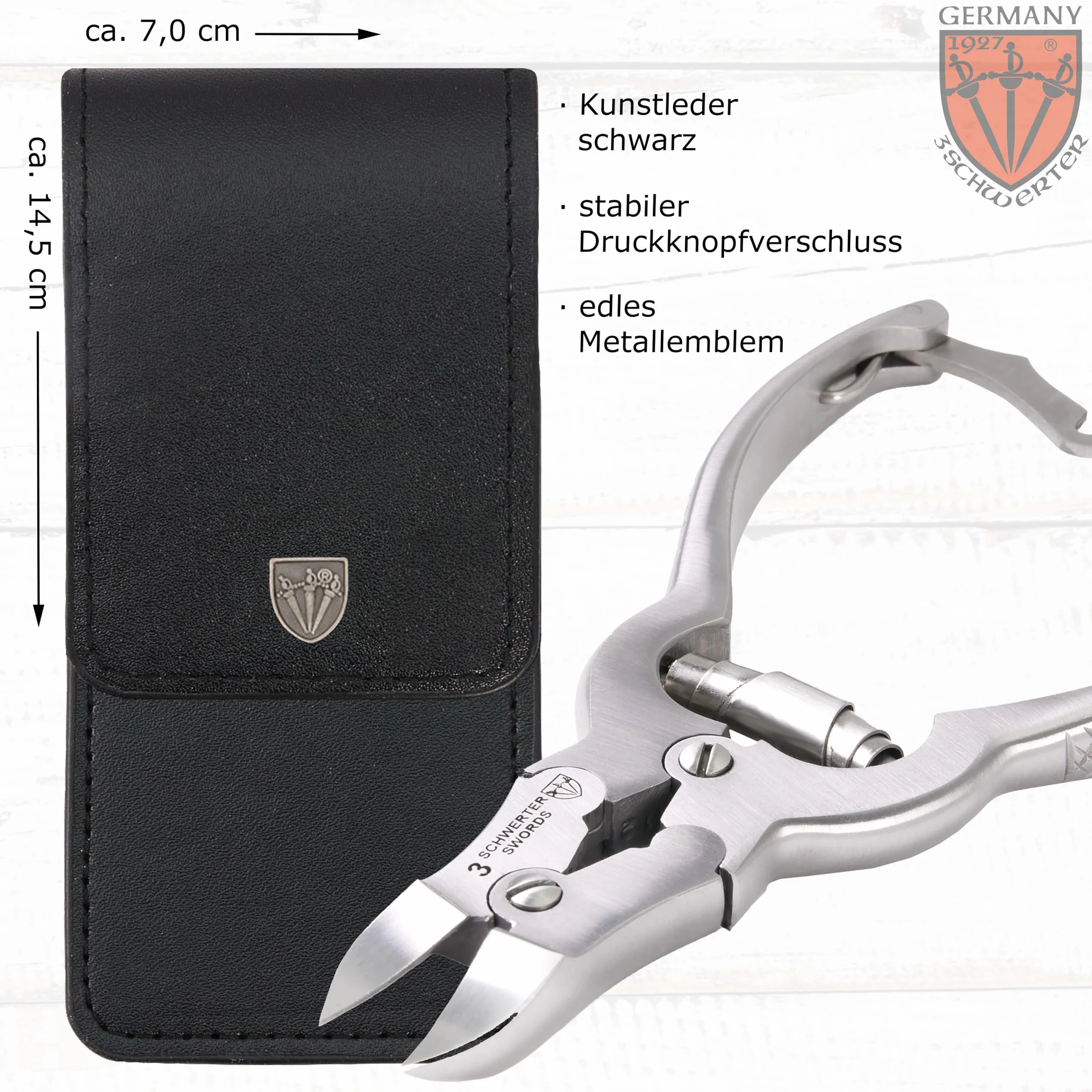 DREI SCHWERTER Stabilne cążki do paznokci u stóp szczypce do pedicure 14,5 cm ze stali nierdzewnej do pedicure w etui ze sztucznej skóry – markowa jakość