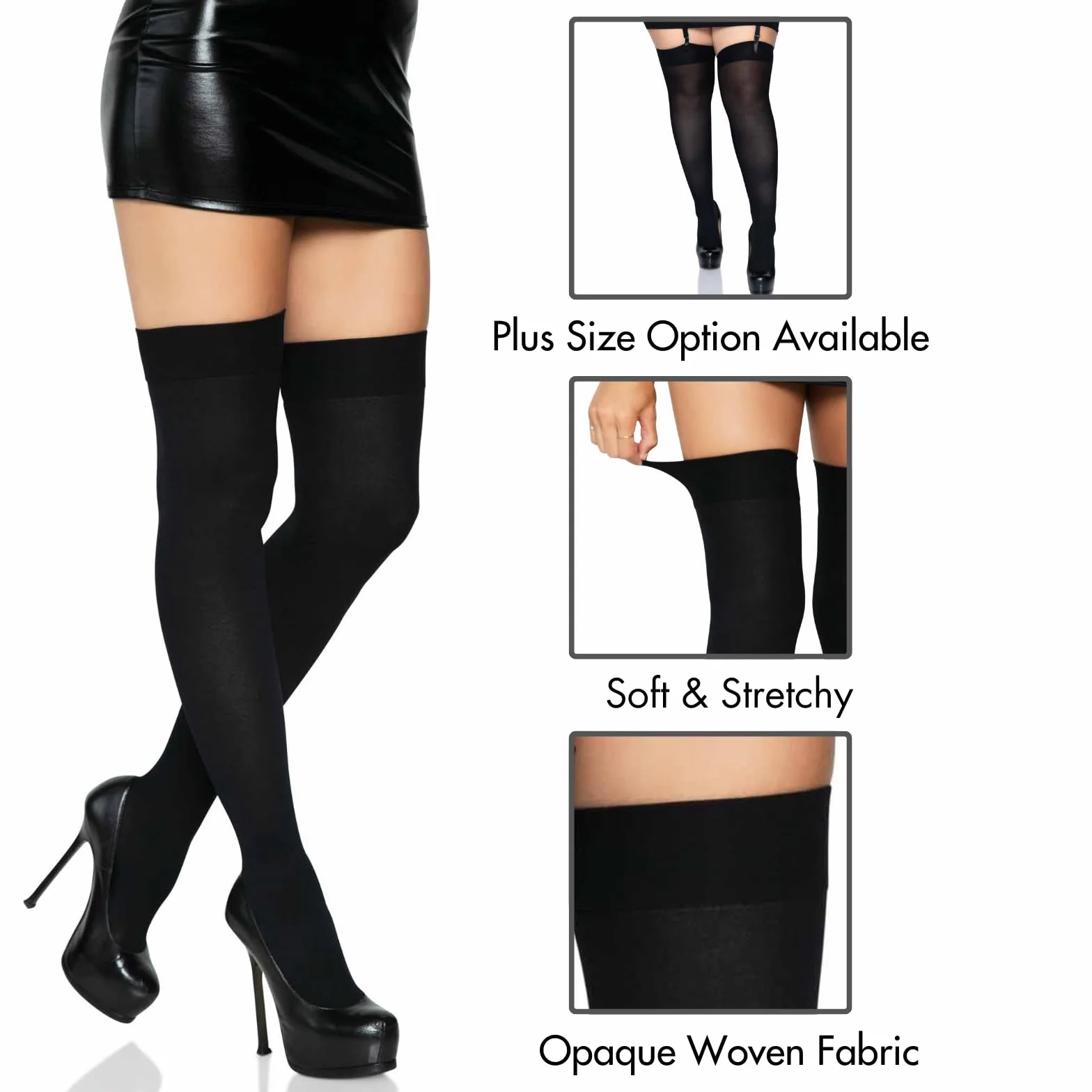 Leg Avenue Nylon Thigh Highs,Jeden Rozmiar(Czarny)