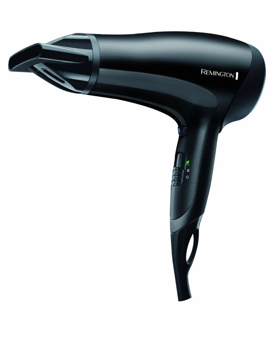 Remington suszarka do włosów z jonizacją, kompaktowa, funkcja Eco, 3 ust. nagrzewania i 2 ust. nawiewu, zimny nawiew, koncentrator, łatwa w czyszczeniu, moc 2000W, czarna, Power Dry D3010