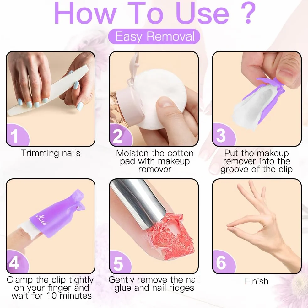 LOPHE Klipsy do usuwania lakieru do paznokci do żelu Soak Off i akrylowego manicure UV - fioletowe