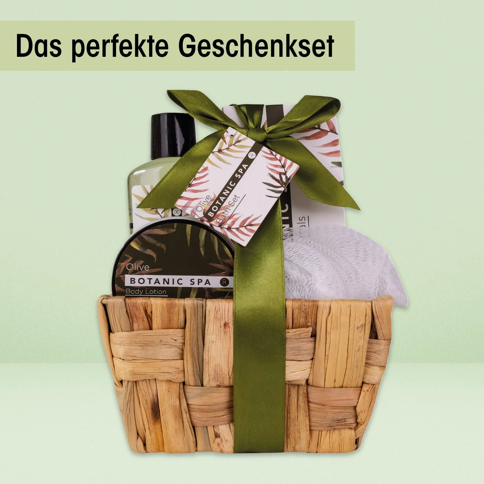 Accentra Zestaw Upominkowy Olive Spa 5-Częściowy Do Kąpieli I Pod Prysznic W Koszu Z Trawy Morskiej Zielony