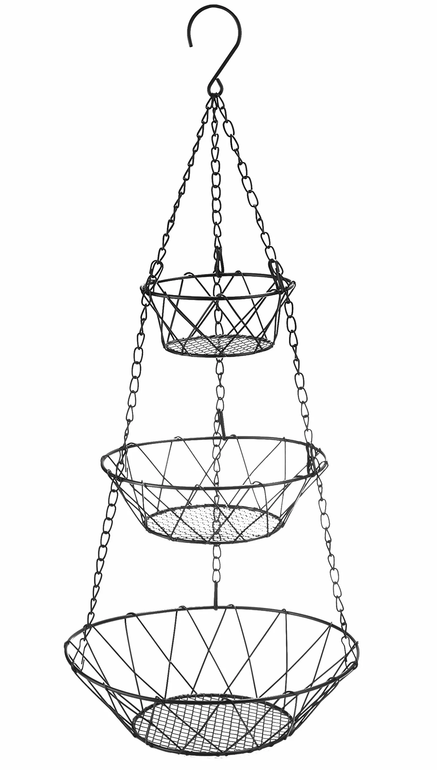 COM-FOUR® Kosz na owoce do zawieszenia wykonany z metalu w kolorze czarnym - pólka wiszaca o Ø 28 cm (czarny - okragly)