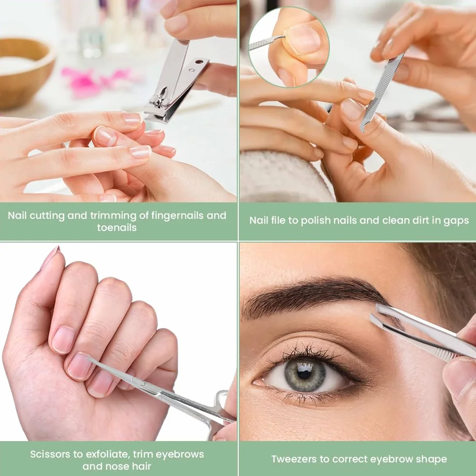 LOPHE 4-częściowy zestaw do manicure, profesjonalny zestaw do pedicure ze stali nierdzewnej, polerowany, nożyczki do paznokci i pęseta z etui, zestaw do pielęgnacji paznokci dla kobiet, mężczyzn