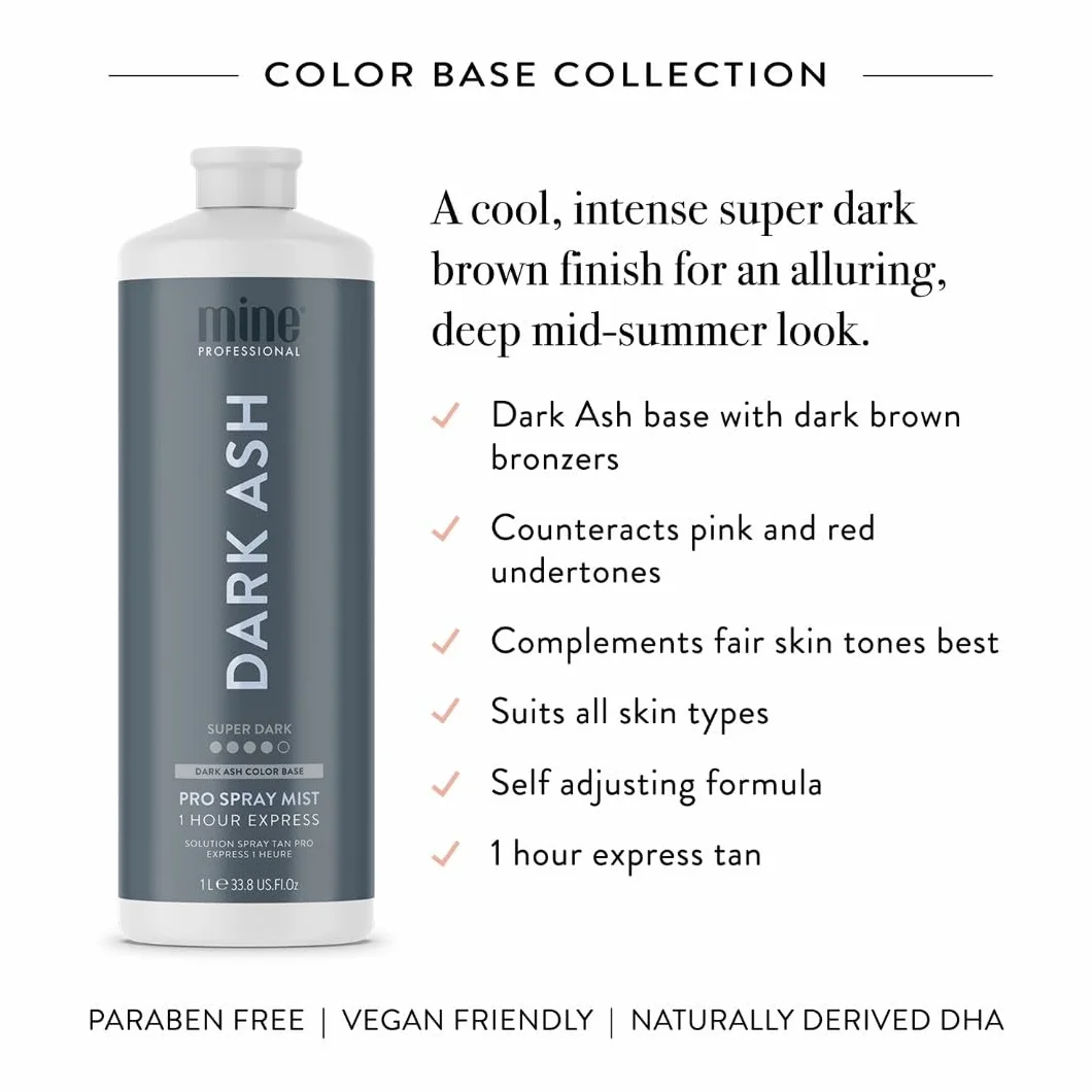 MineTan Dark Ash Premium roztwór do opalania natryskowego | Salon Professional 1-godzinna formuła ekspresowej opalenizny, czyste rozwiązanie do opalania bez słońca, gładkie i gładkie wykończenie, bez zapachu pomarańczowej lub sztucznej opalenizny, wegańsk