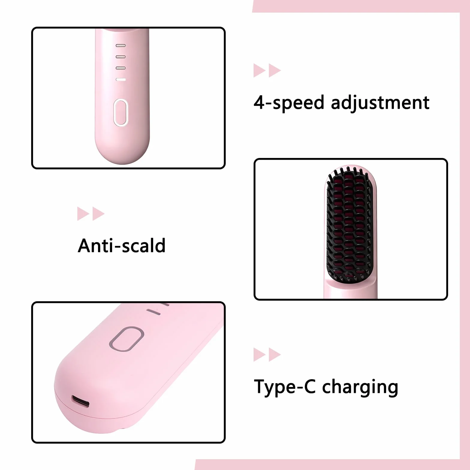 HENGBIRD Bezprzewodowa szczotka do prostowania włosów Pink Edition – 3 w 1 prostownica do włosów, szczotka do prostowania, kręcenia i pielęgnacji, ładowana przez USB, do stylizacji ciepła, do podróży