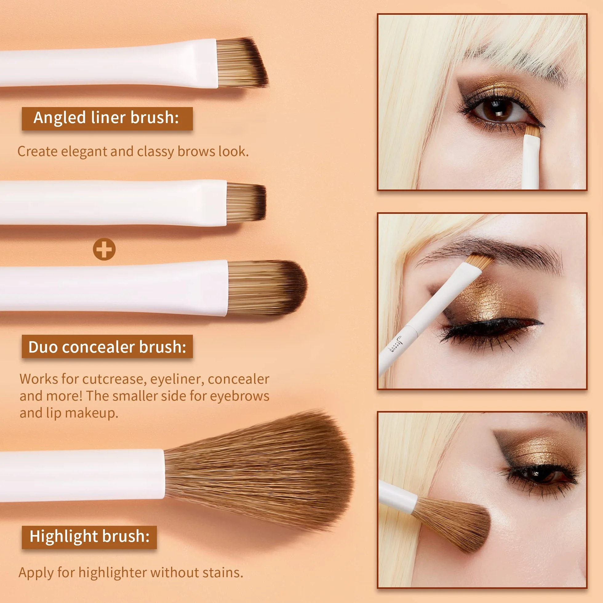 Jessup Precyzyjne pędzle do makijażu 10 szt. zestaw pędzli do makijażu oczu wysokiej jakości syntetyczny cień do powiek korektor eyeliner pędzel do mieszania brwi, jasnoszary T330