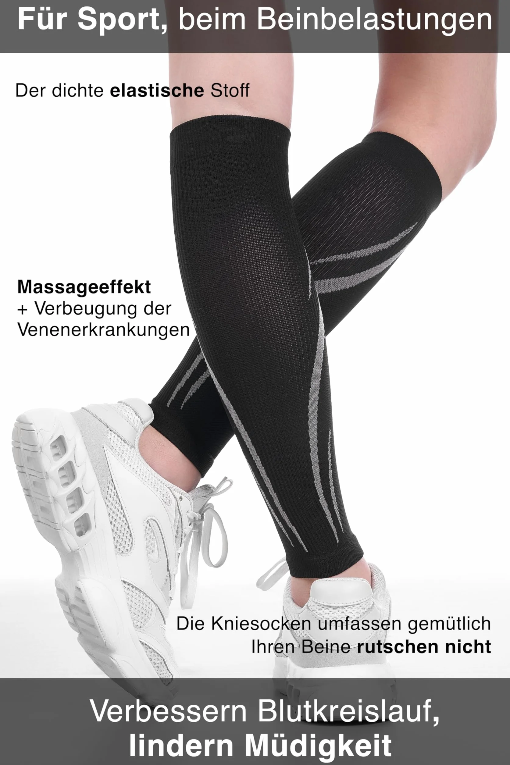 Kompresyjne podkolanówki kompresyjne, czarny i szary, L-XL
