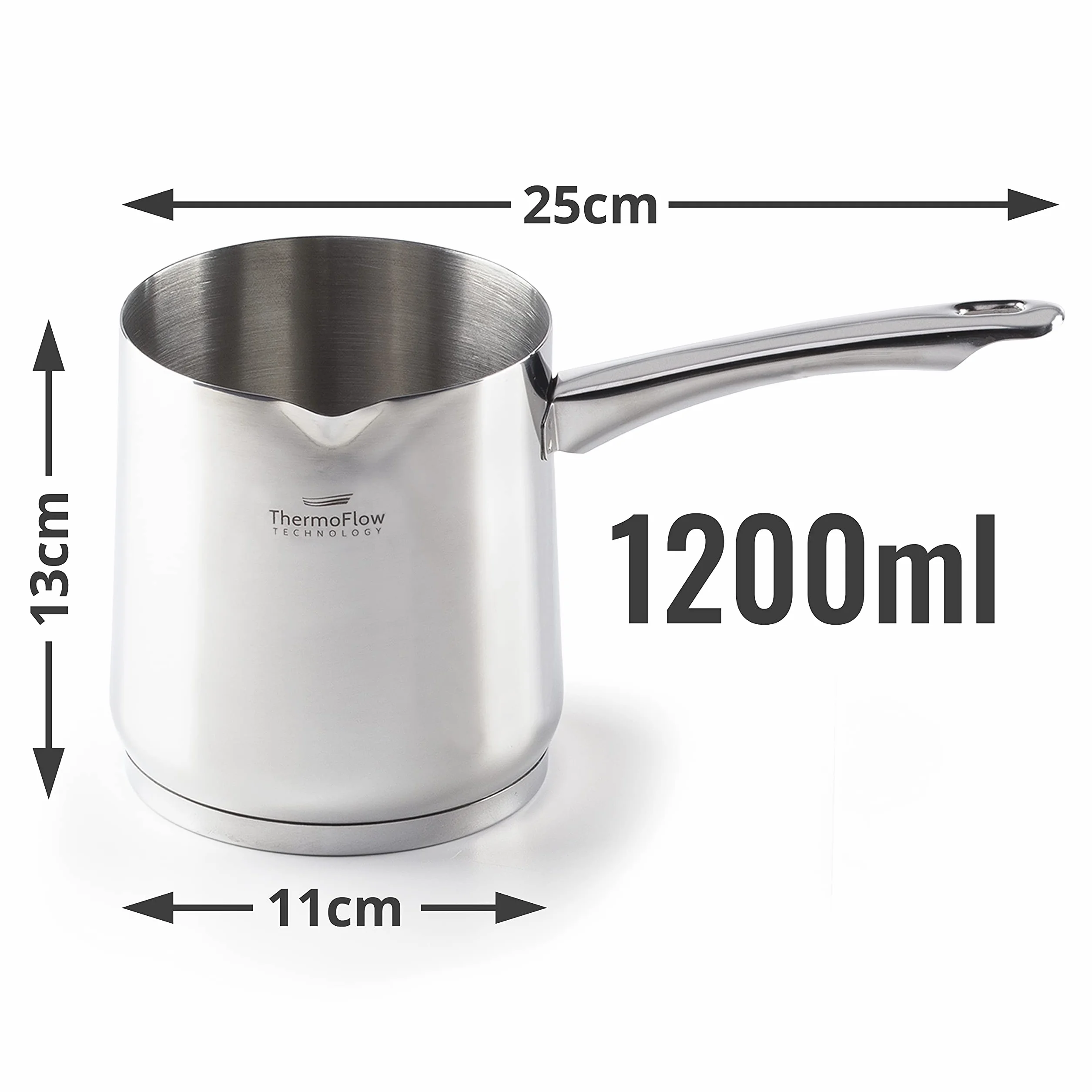 ROSMARINO Indukcyjny dzbanek do kawy Cezve ze stali nierdzewnej 300 ml – nowoczesny turecki dzbanek do kawy Cezve z 3-warstwowym stalowym dnem (300 ml (Wszystkie płyty kuchenne, 1200 ml)