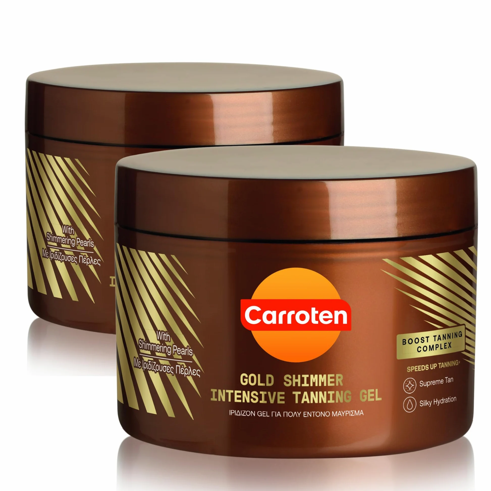 Carroten Gold Tanning Gel 300 ml (2 sztuki) – przyspieszacz opalania z połyskującymi perłami – żel do opalania do maksymalnie szybkiego opalania