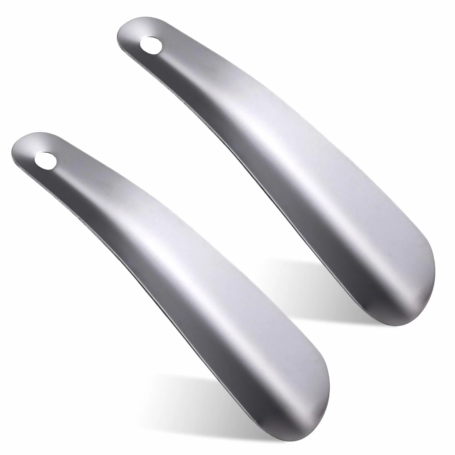 Jeffdad 2 sztuki małych metalowych łyżeczek do butów, 16 cm, stal nierdzewna, uchwyt do butów, z otworem do zawieszenia, ergonomiczny kształt, nadaje się dla mężczyzn, kobiet, dzieci, seniorów w domu