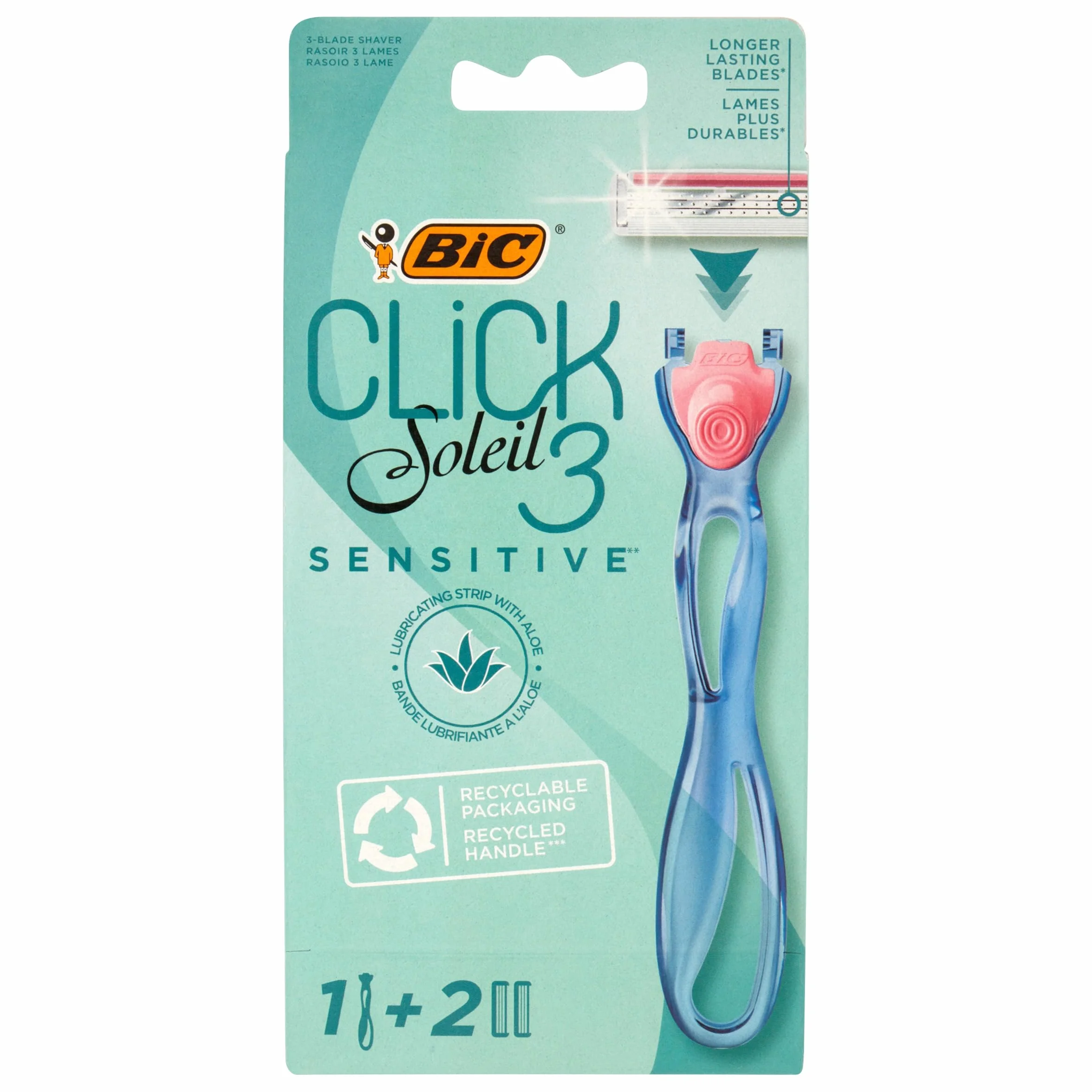 Bic Click 3 Soleil Sensitive maszynka do golenia z wkładami 3 ostrza, 1+2