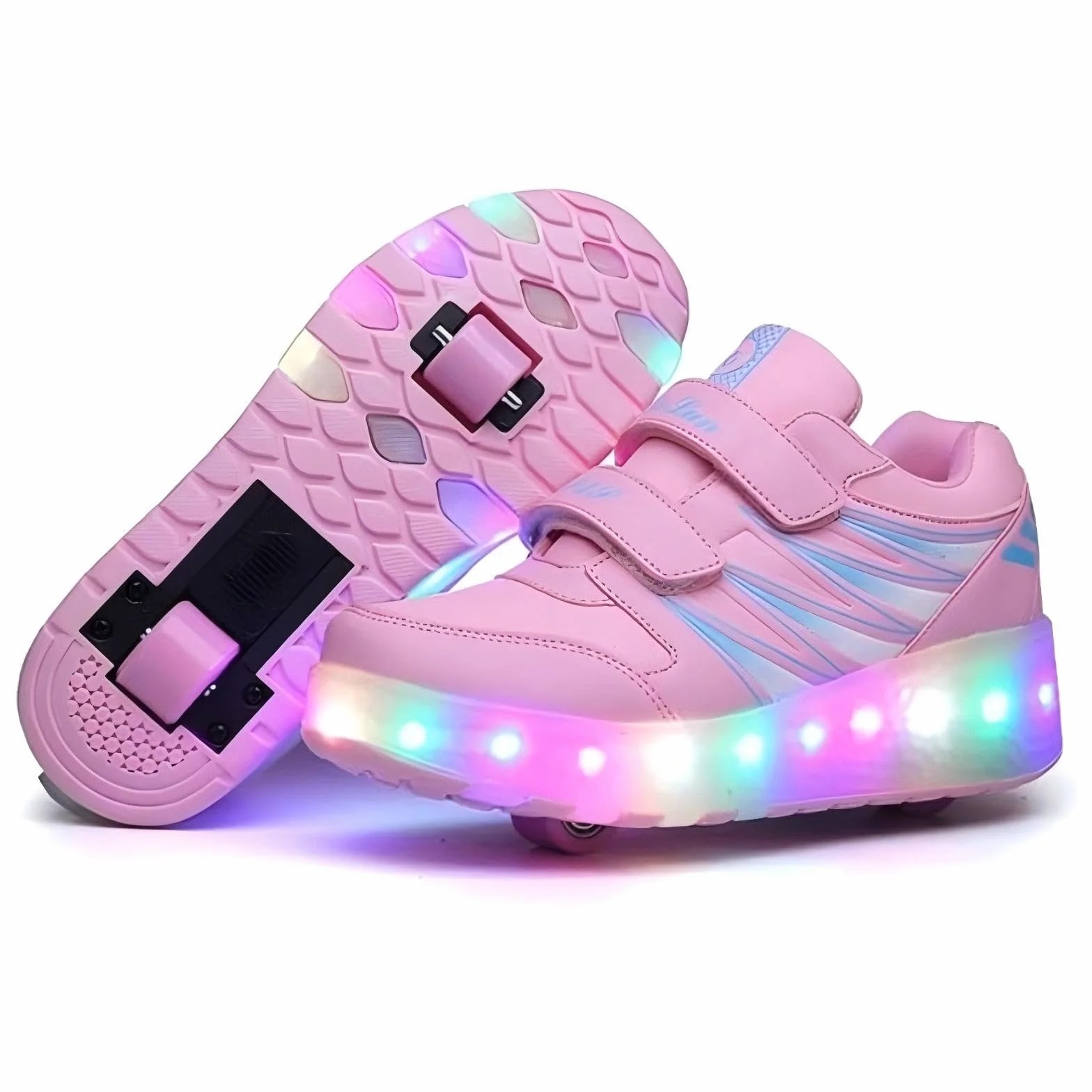 Dziecięce buty z kółkami podświetlane LED Sneakersy z akumulatorem USB Podwójne koło Outdoor Skateboard