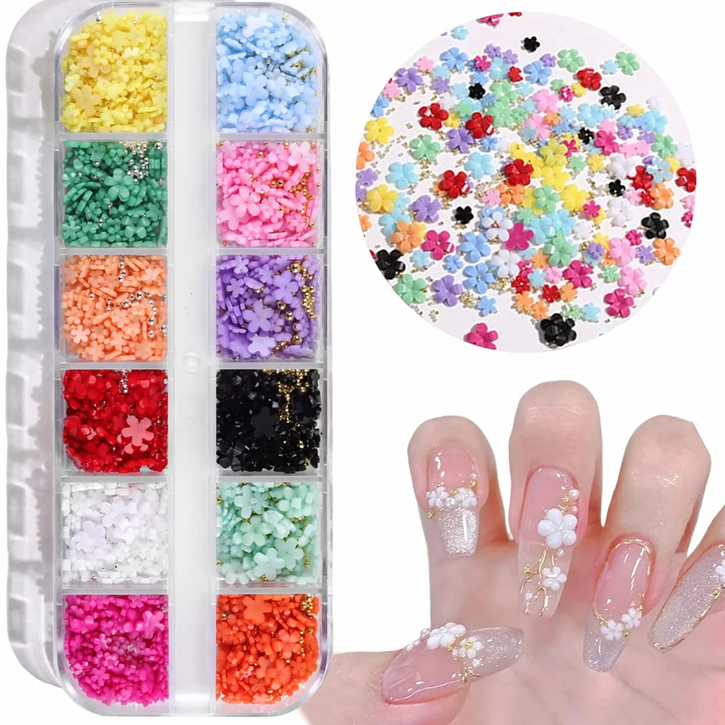 3D Flower Nail Art Charms Acrylic Nail Art Supplies 3D Nail Flowers Rhinestone Manicure DIY Nail Decorations Nail Art Rhinestones Five-Petal Flower Ornaments for Women Girls DIY Nail Design
