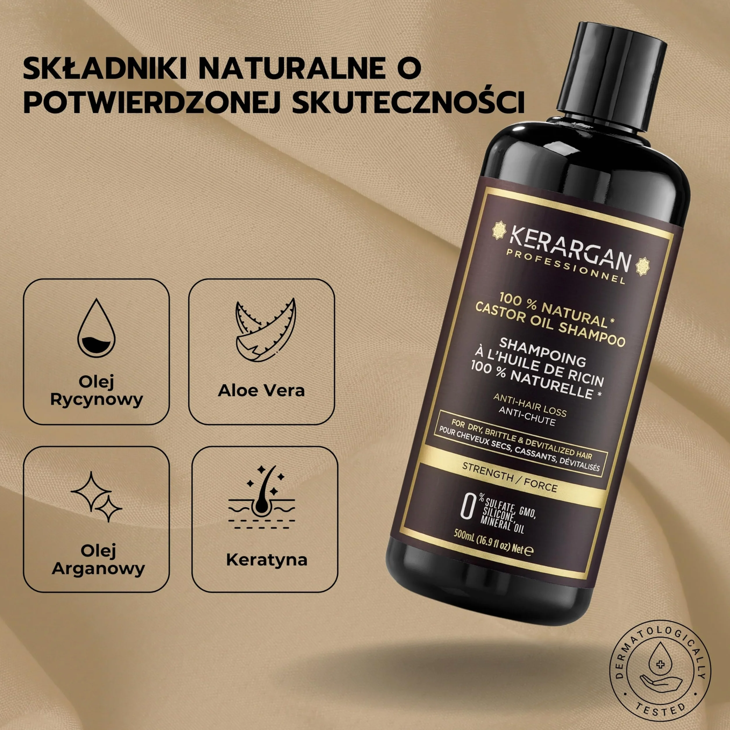 Kerargan Szampon Przeciw Wypadaniu Włosów z Olejem Rycynowym 500ml Wzmacniający