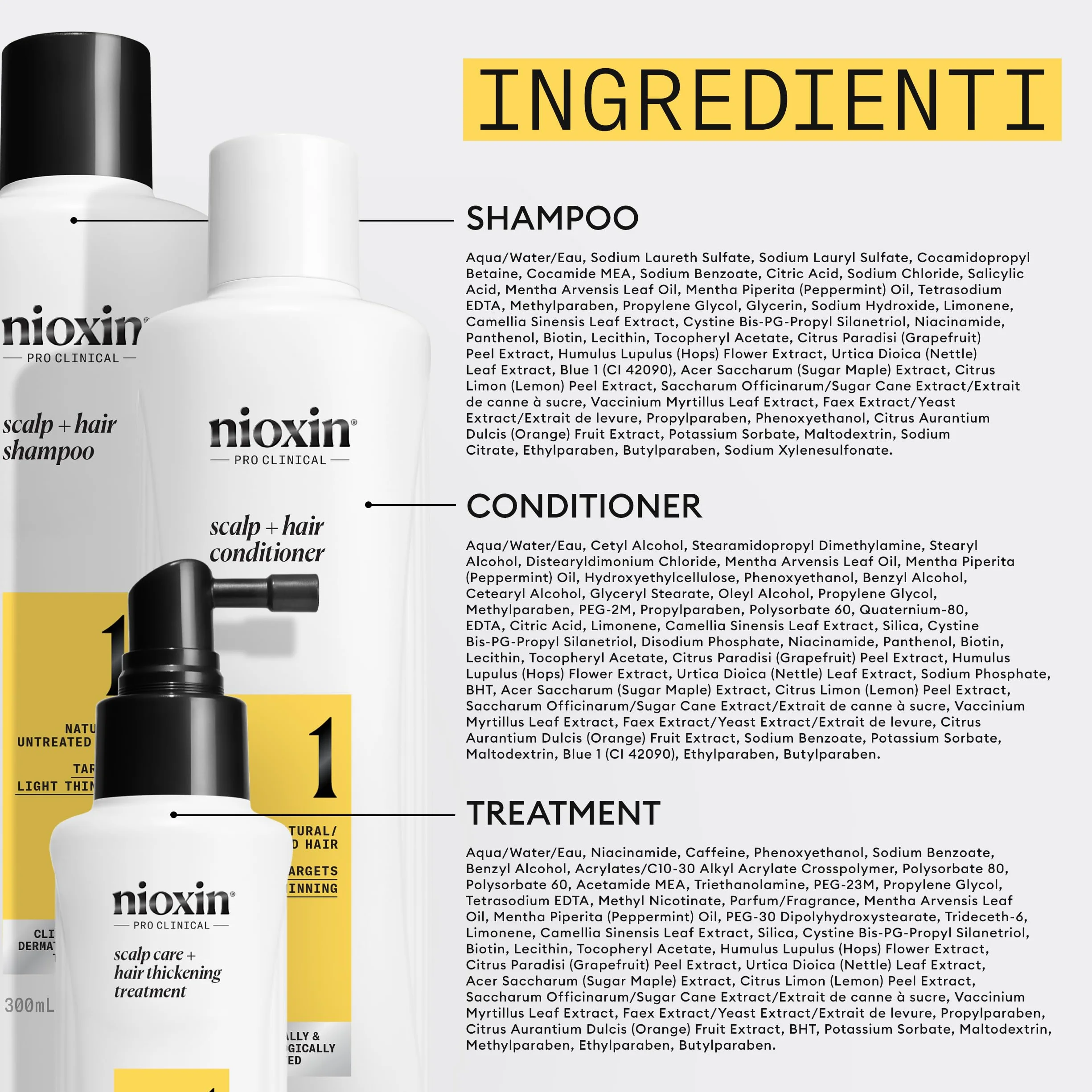 Nioxin Scalp + system zagęszczania włosów, 1 zestaw do trefazy - do włosów naturalnych z łagodnym przerzedzaniem - szampon, odżywka i pielęgnacja skóry głowy (300 + 300 + 100 ml)