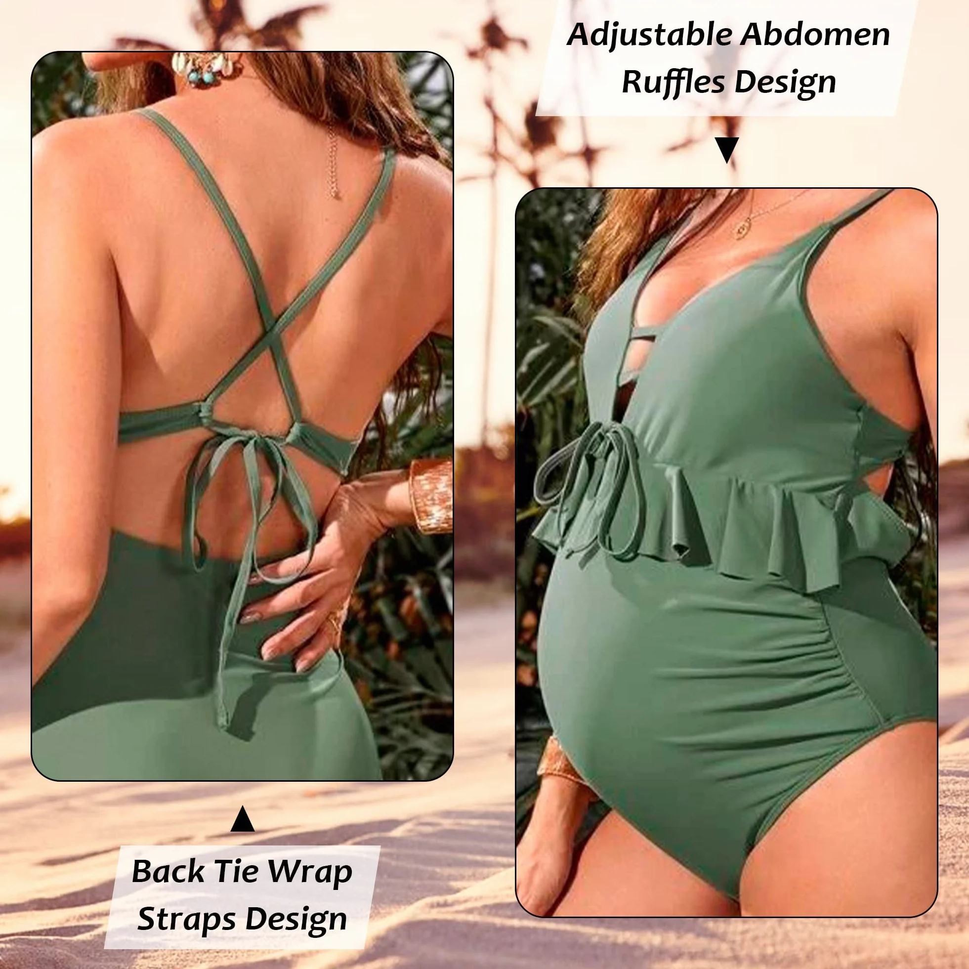 Tofern Women Jednoczęściowe bikini ciążowe z regulowanym tyłem Bondage Ciąża strój kąpielowy Stroje kąpielowe z dekoltem w szpic Stroje kąpielowe
