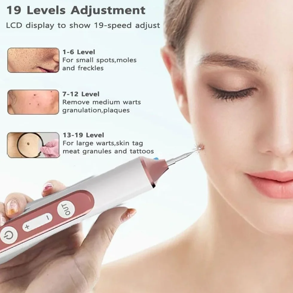 Plasma Pen Mole Remover 19 poziomów intensywności LED z wymienną igłą do twarzy i ciała