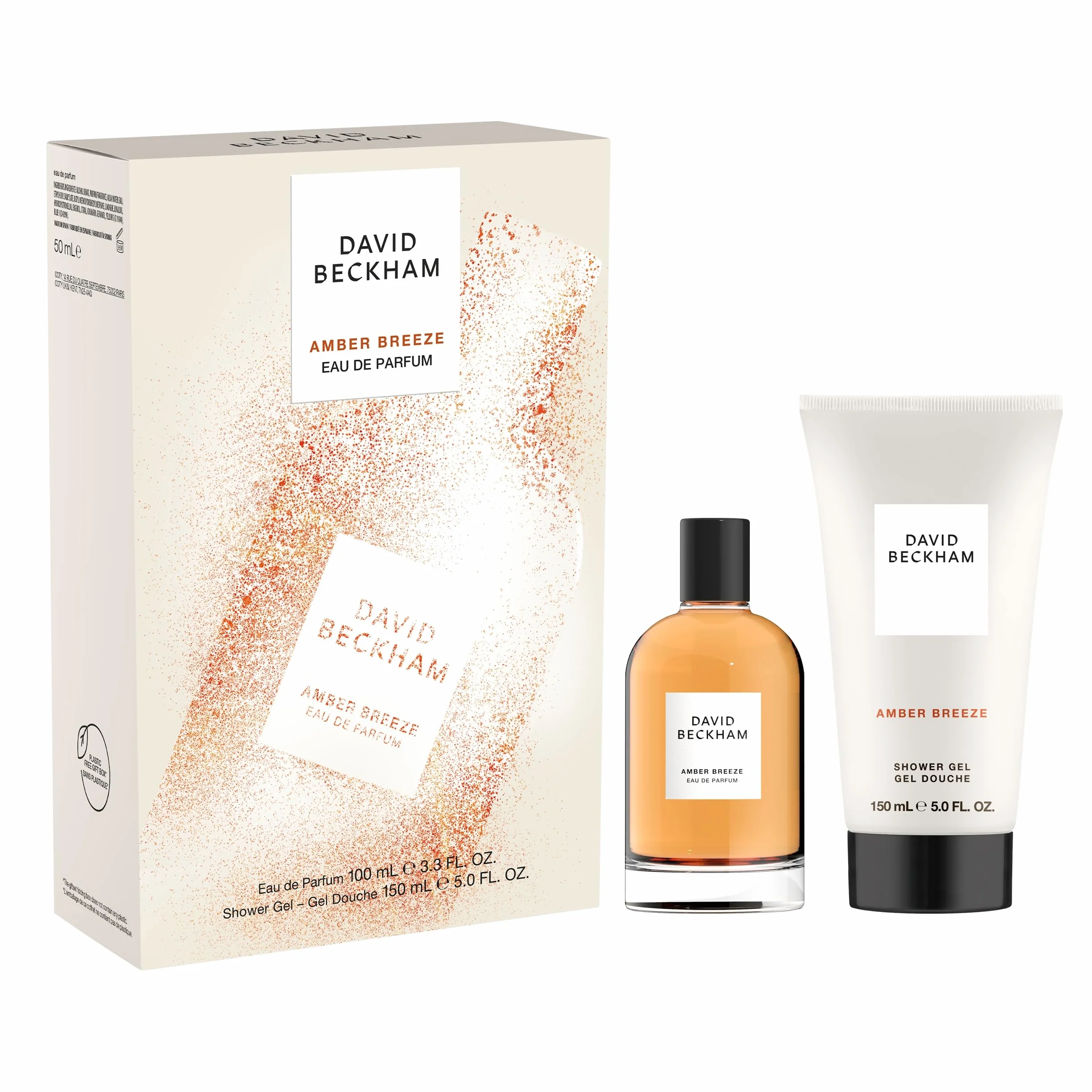 David Beckham Pudełko prezentowe Amber Breeze, woda perfumowana 100 ml i żel pod prysznic 150 ml, aromatyczny bursztynowy zapach dla niego