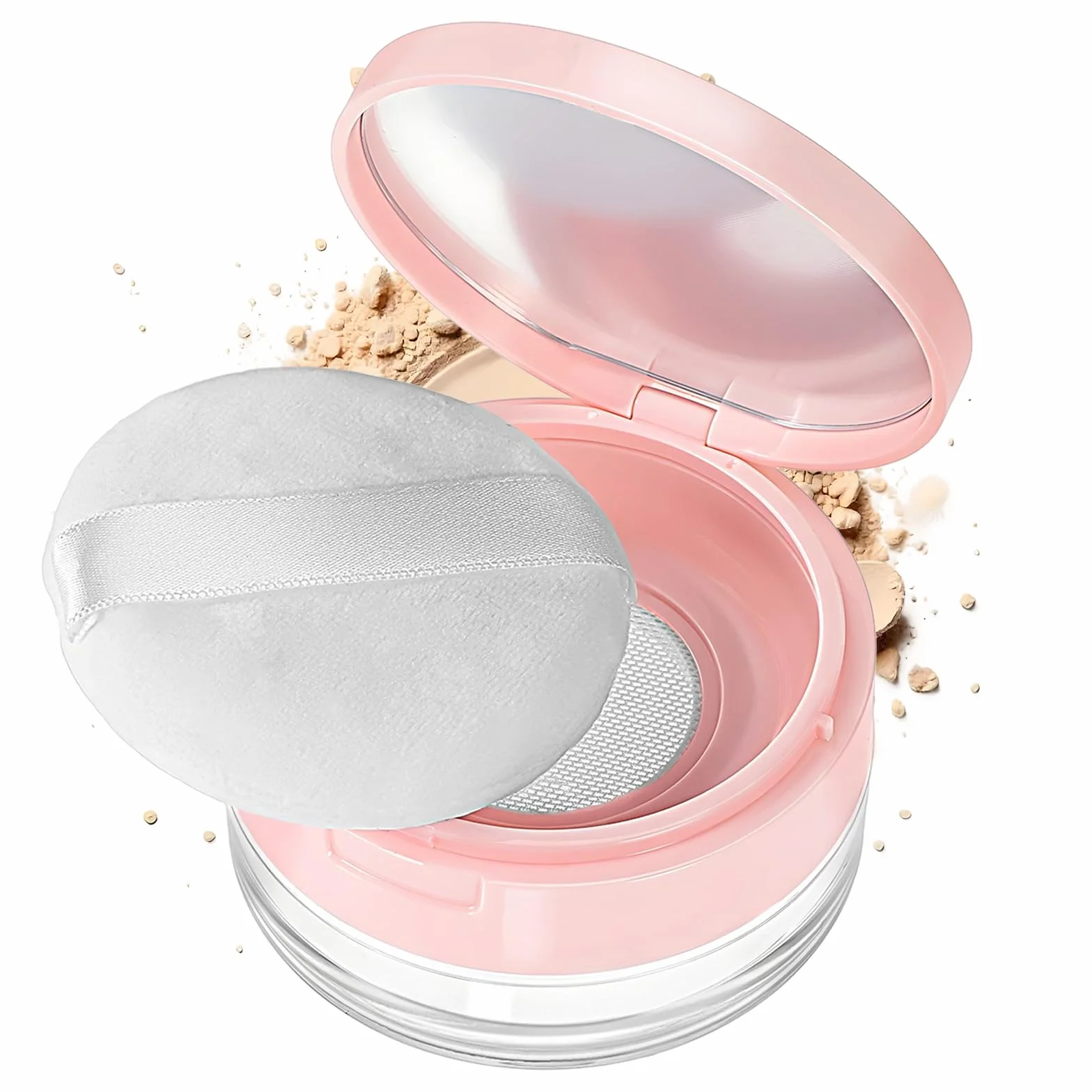 Qianyu Luźny pojemnik na puder z pudru wielokrotnego użytku, pusty futerał na puder, przenośna kompaktowa obudowa, pojemność 20 ml, narzędzie do makijażu do wielokrotnego napełniania, z lustrem i