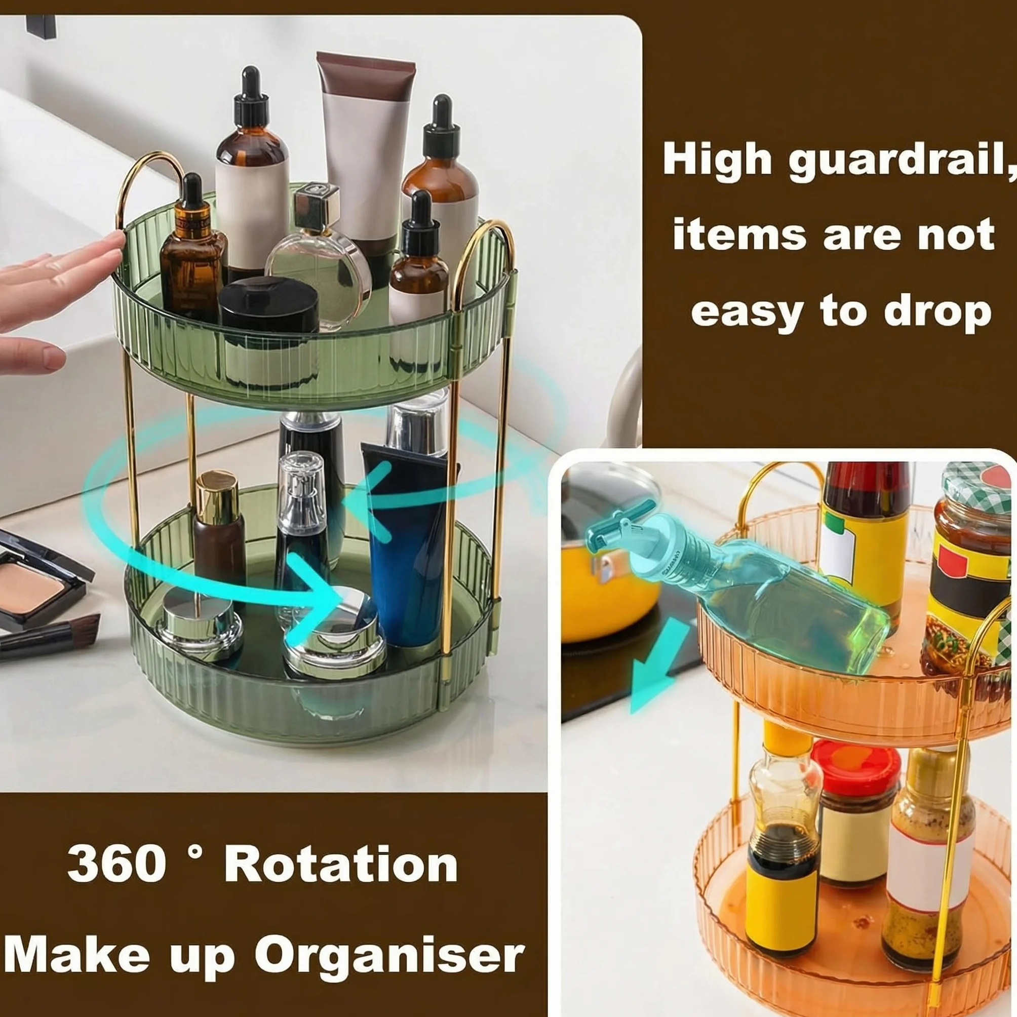 Obrotowy organizer do makijażu o 360 stopni, spinningowe kosmetyki i pielęgnacja skóry do komody, sypialni, łazienki (2 poziomy biały)