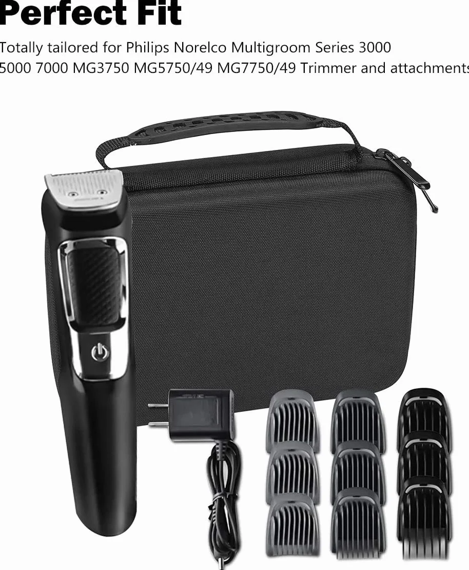 ProCase Twarda walizka pokrowiec na Philips Multigroom Series 3000 5000 7000 MG3750 MG5750/49 MG7750/49 golarka elektryczna i akcesoria dla mężczyzn - czarny