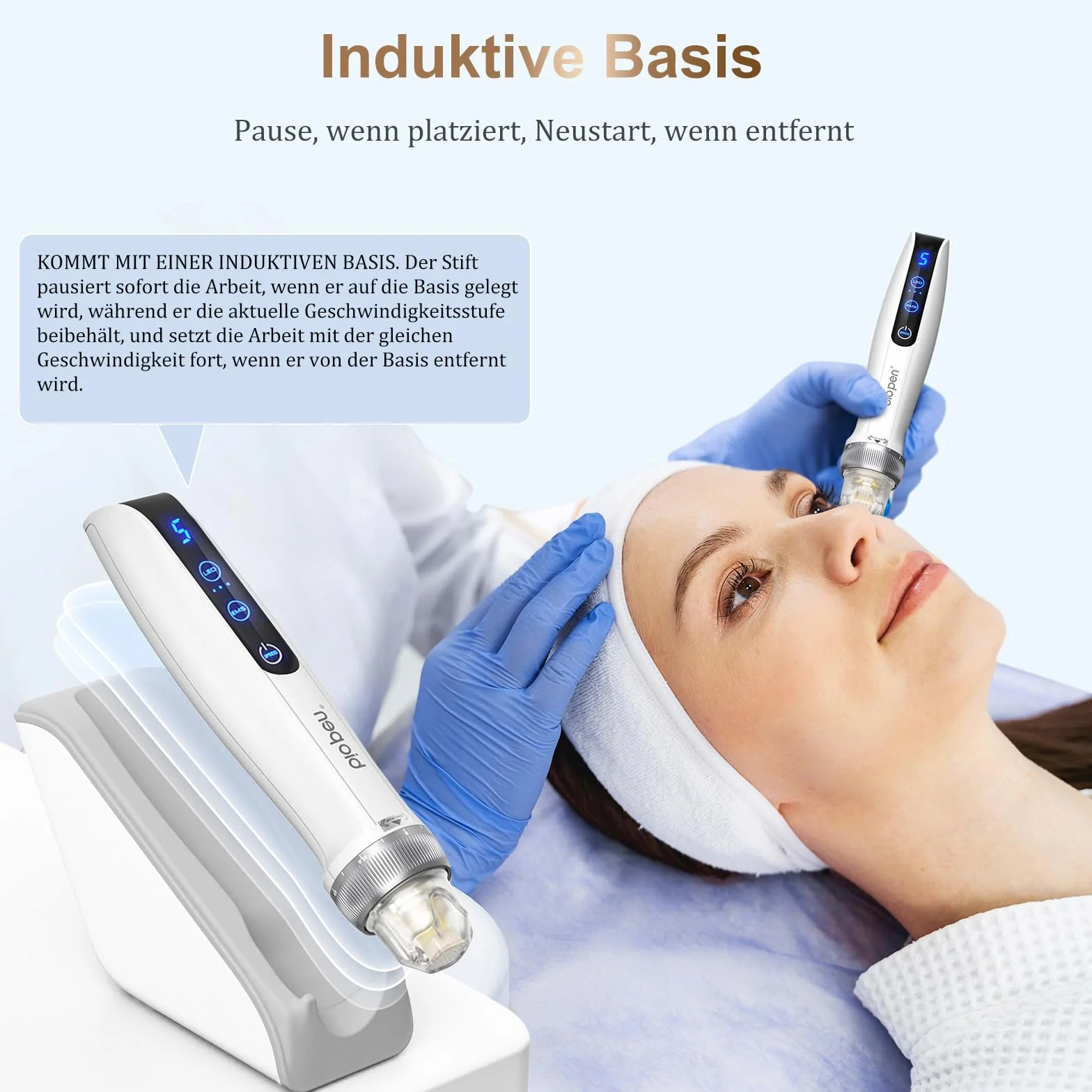 Microneedling Pen z EMS LED 3 w 1 Derma Pen Q2 z inteligentną podstawą czujnika, 3 wkłady do twarzy, ciała, porostu włosów