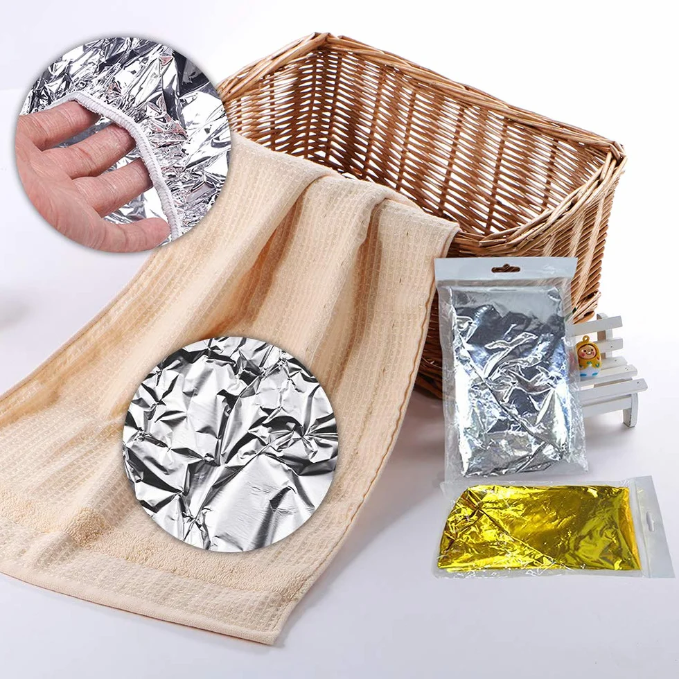 czepki grzewcze z folii aluminiowej, 10 sztuk, czepki prysznicowe, do wielokrotnego użytku, z folii aluminiowej, czepki do włosów, dla kobiet i mężczyzn (złoty, srebrny)