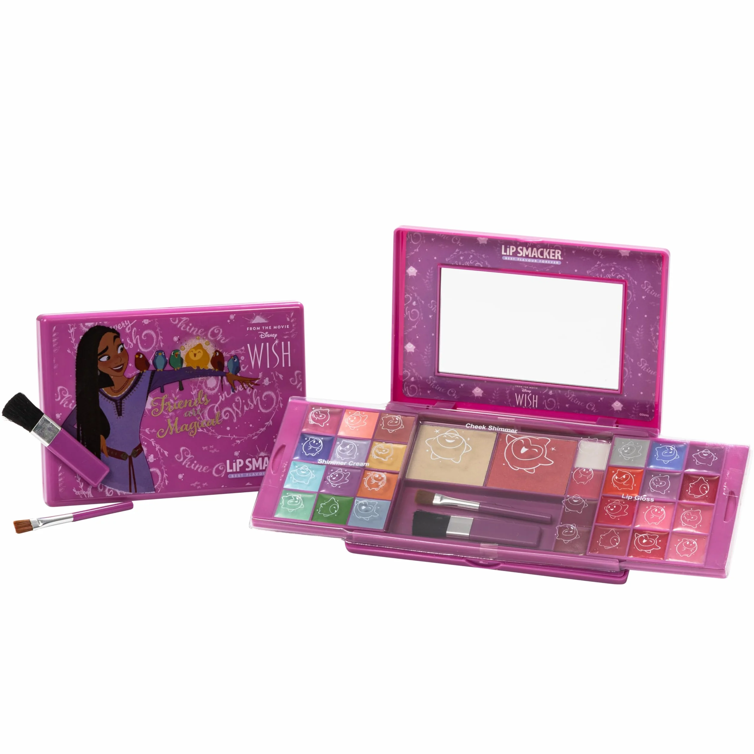 Lip Smacker Wish Beauty Palette, Zestaw do Makijażu Inspirowany Życzeniem Disneya, Błyszczyki, Kremy Rozświetlające i Róż do Policzków, Prezenty dla Dzieci, w Zestawie Akcesoria do Makijażu i Lusterko