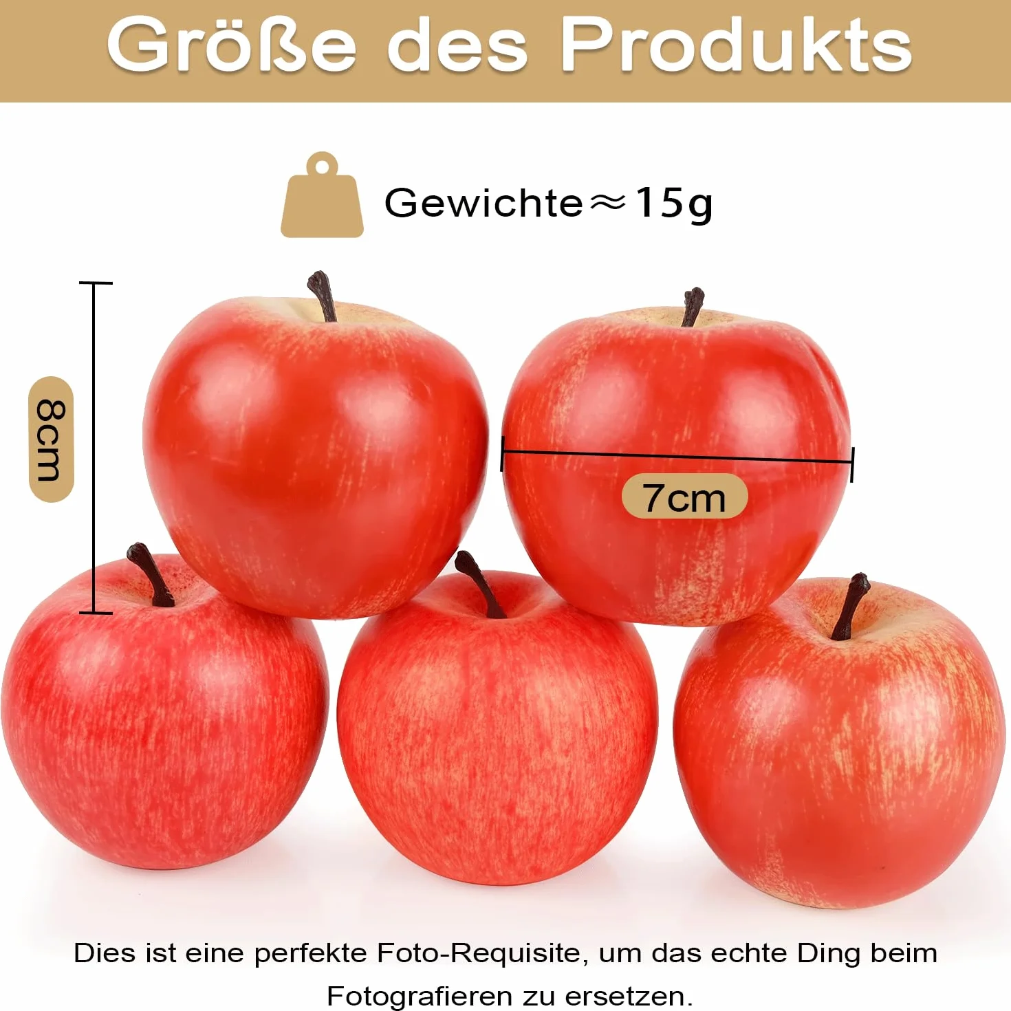 LATRAT 5 sztuk sztucznych czerwonych jabłek, sztuczne czerwone jabłka, dekoracja, realistyczne fałszywe owoce, jabłka, dekoracja stołu, na lato, na imprezę