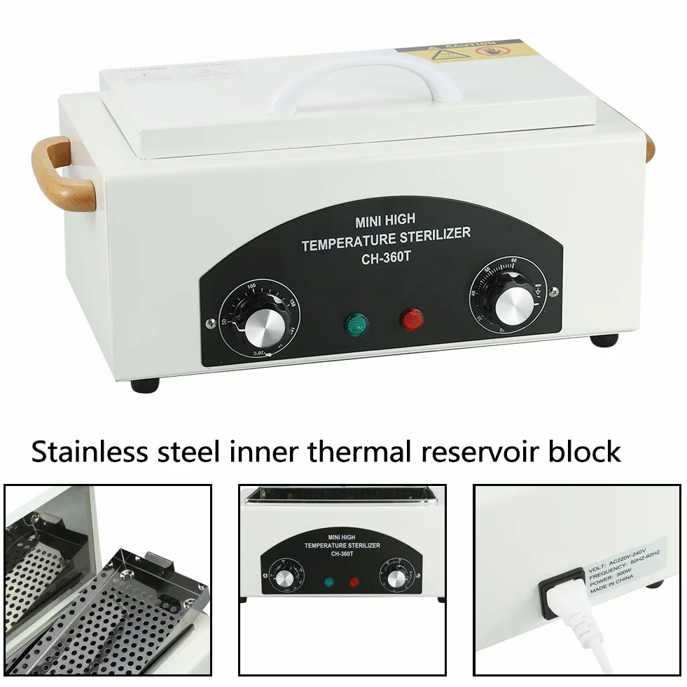 Wakects Sterylizator do paznokci o wysokiej temperaturze, profesjonalny, stal nierdzewna, suche ciepło, 300 W