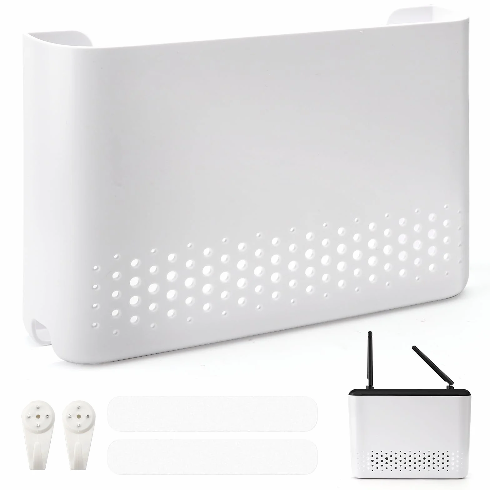 APOMOONS Router ukryta boxa do przechowywania kabli ściennego regału wifi dekoracja ścianowa biały 25,6 x 17 x 5,4 cm